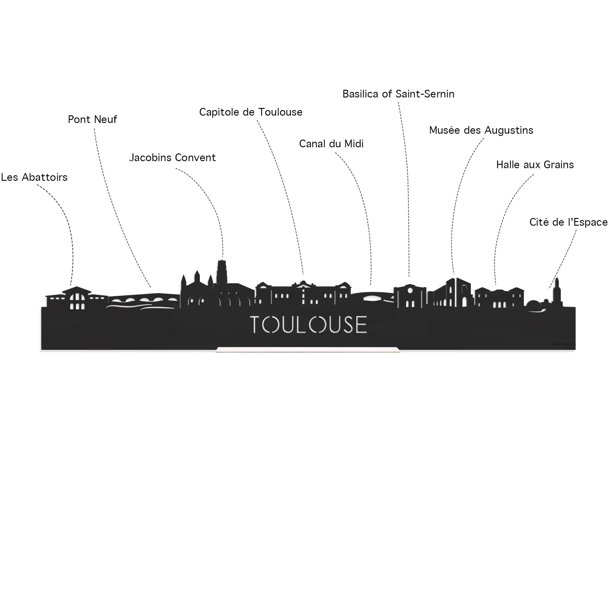 Skyline Borrelplank Toulouse houten cadeau decoratie relatiegeschenk van WoodWideCities