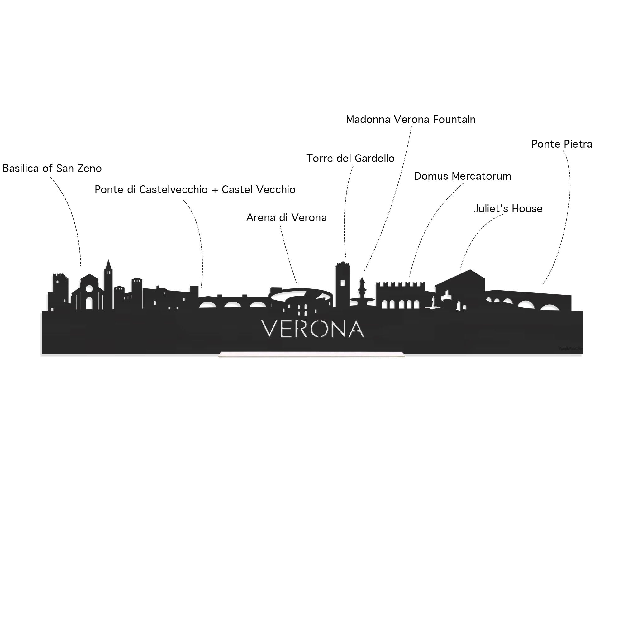 Skyline Borrelplank Verona houten cadeau decoratie relatiegeschenk van WoodWideCities