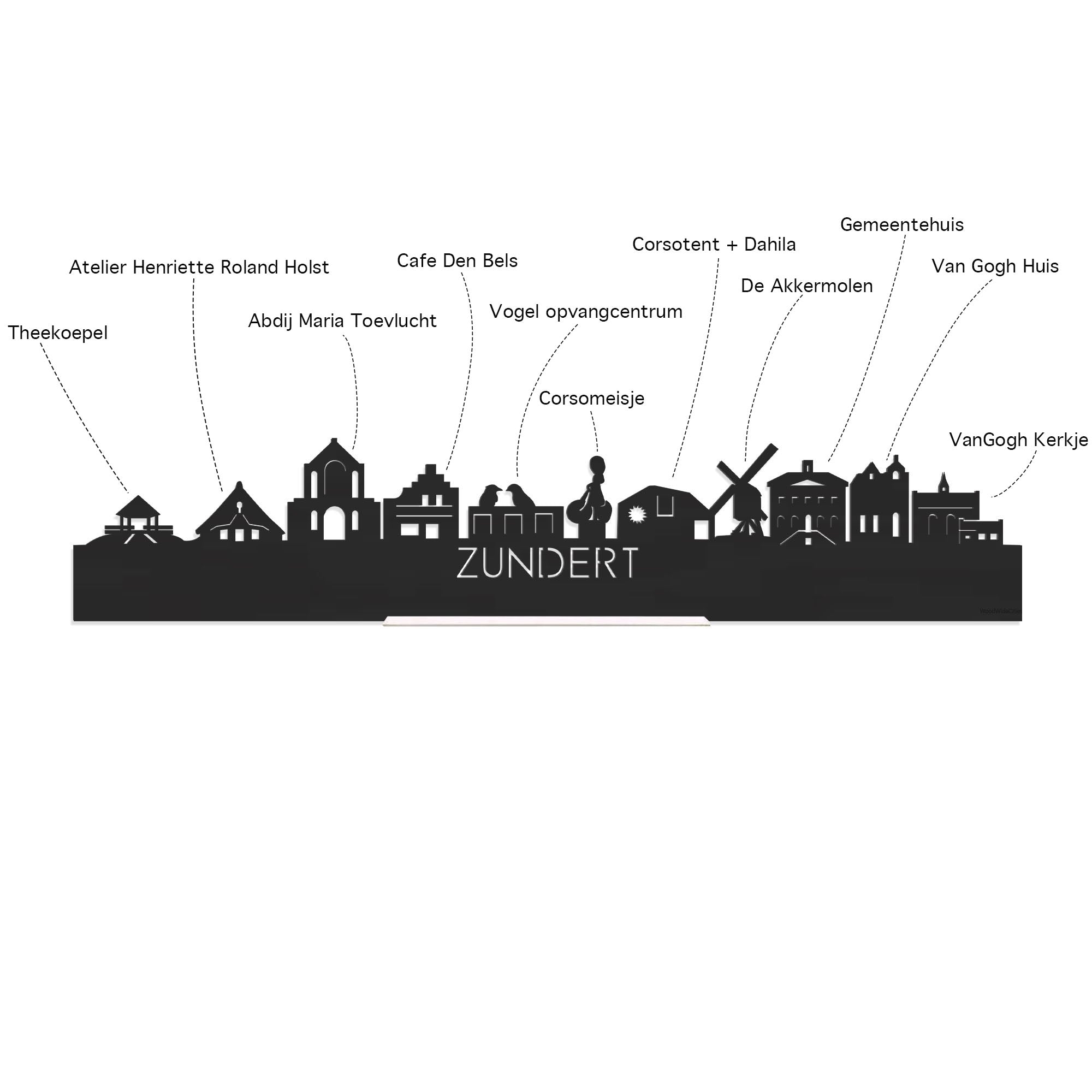 Skyline Borrelplank Zundert houten cadeau decoratie relatiegeschenk van WoodWideCities