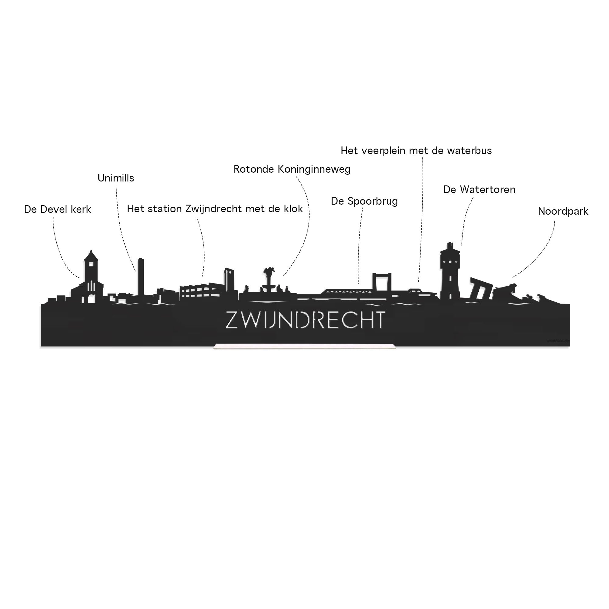 Skyline Borrelplank Zwijndrecht houten cadeau decoratie relatiegeschenk van WoodWideCities