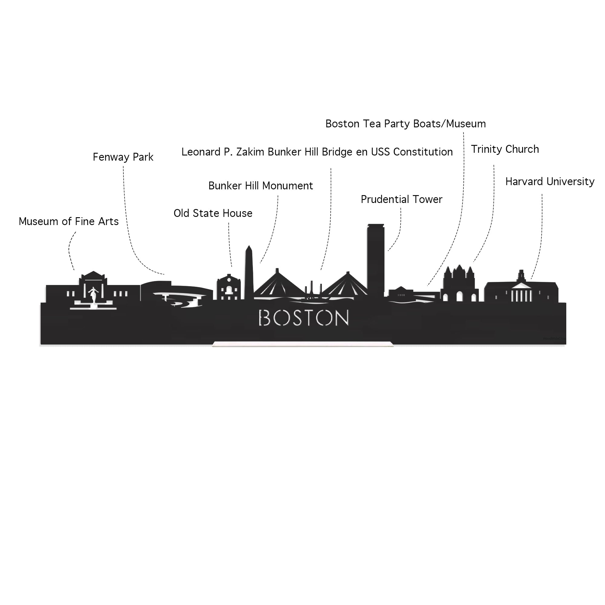 Skyline Boston Zwart houten cadeau decoratie relatiegeschenk van WoodWideCities