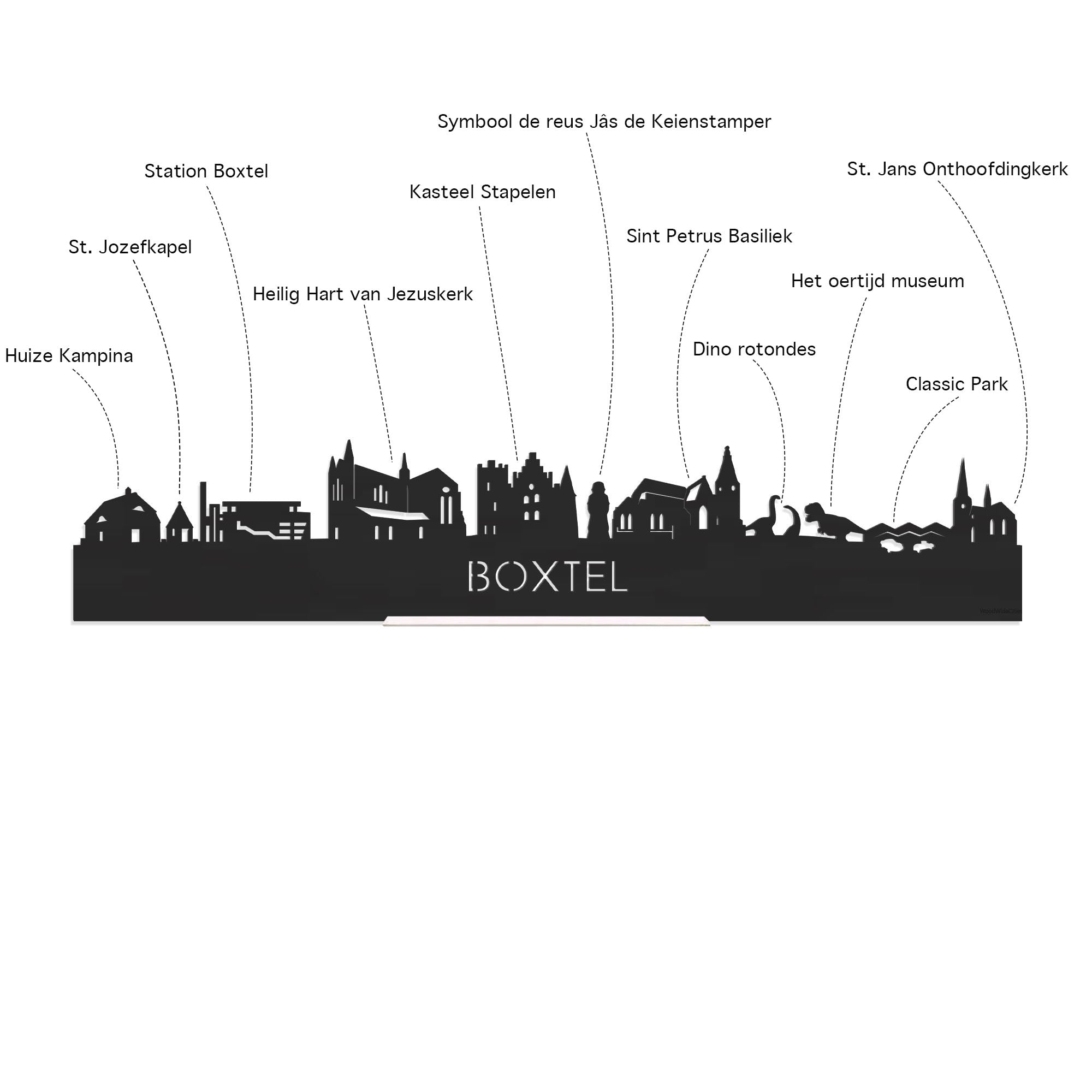 Skyline Boxtel Zwart houten cadeau decoratie relatiegeschenk van WoodWideCities