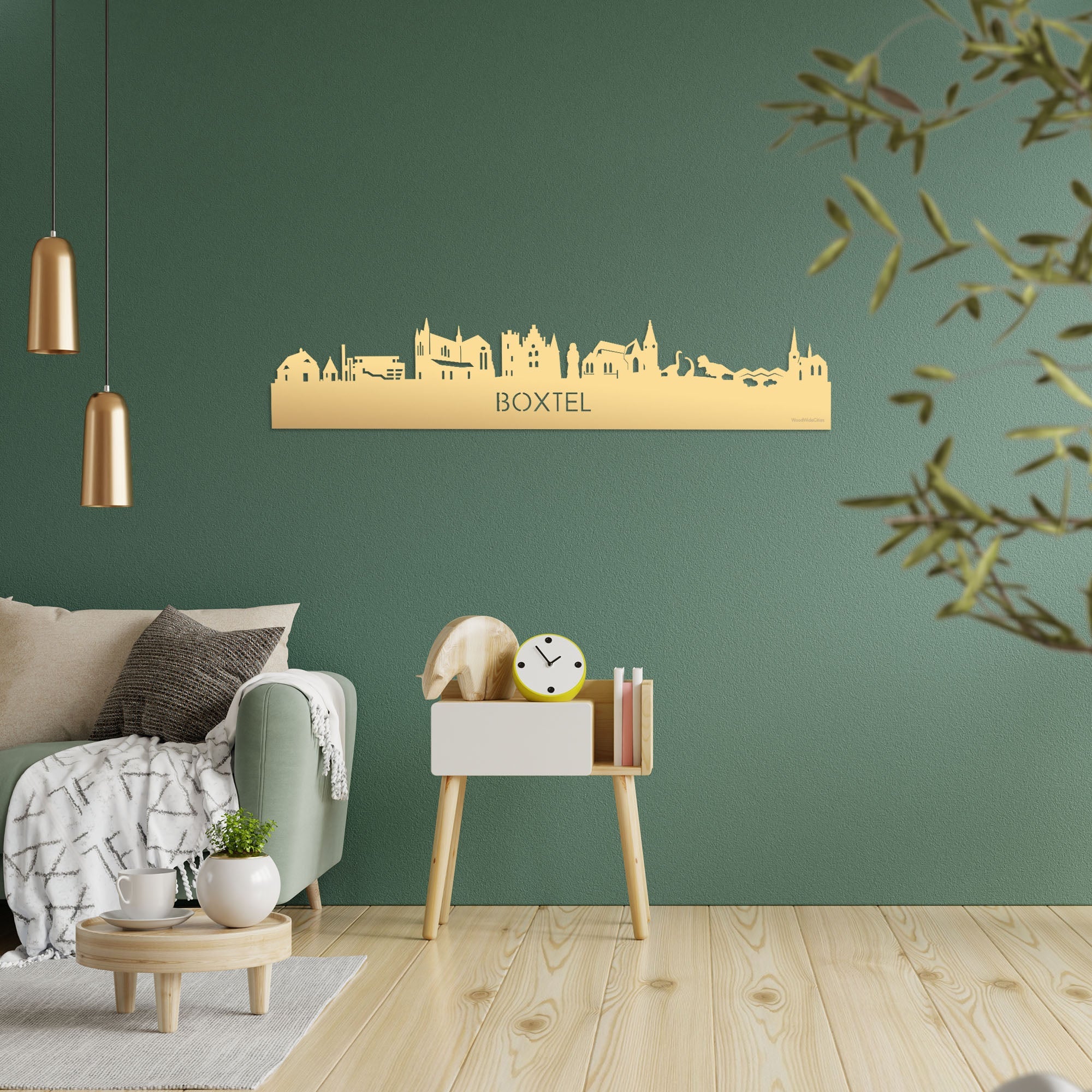 Skyline Boxtel Metallic Goud gerecycled kunststof cadeau decoratie relatiegeschenk van WoodWideCities