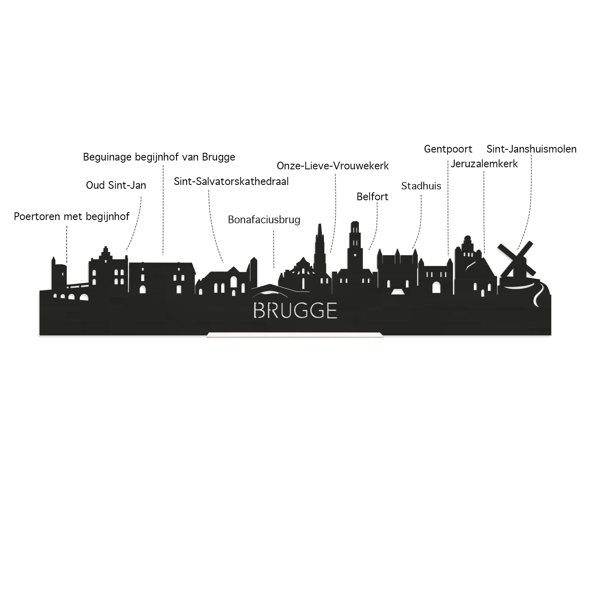 Skyline Brugge Bamboe houten cadeau decoratie relatiegeschenk van WoodWideCities