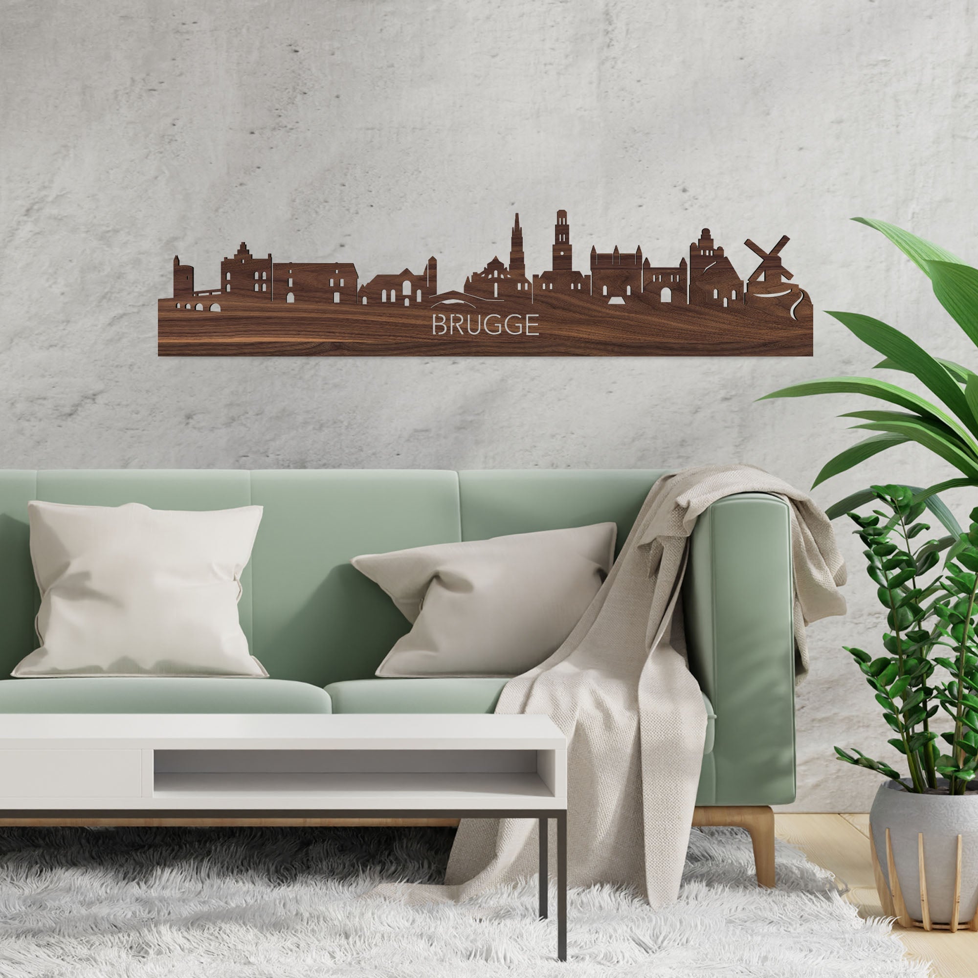 Skyline Brugge Noten houten cadeau decoratie relatiegeschenk van WoodWideCities