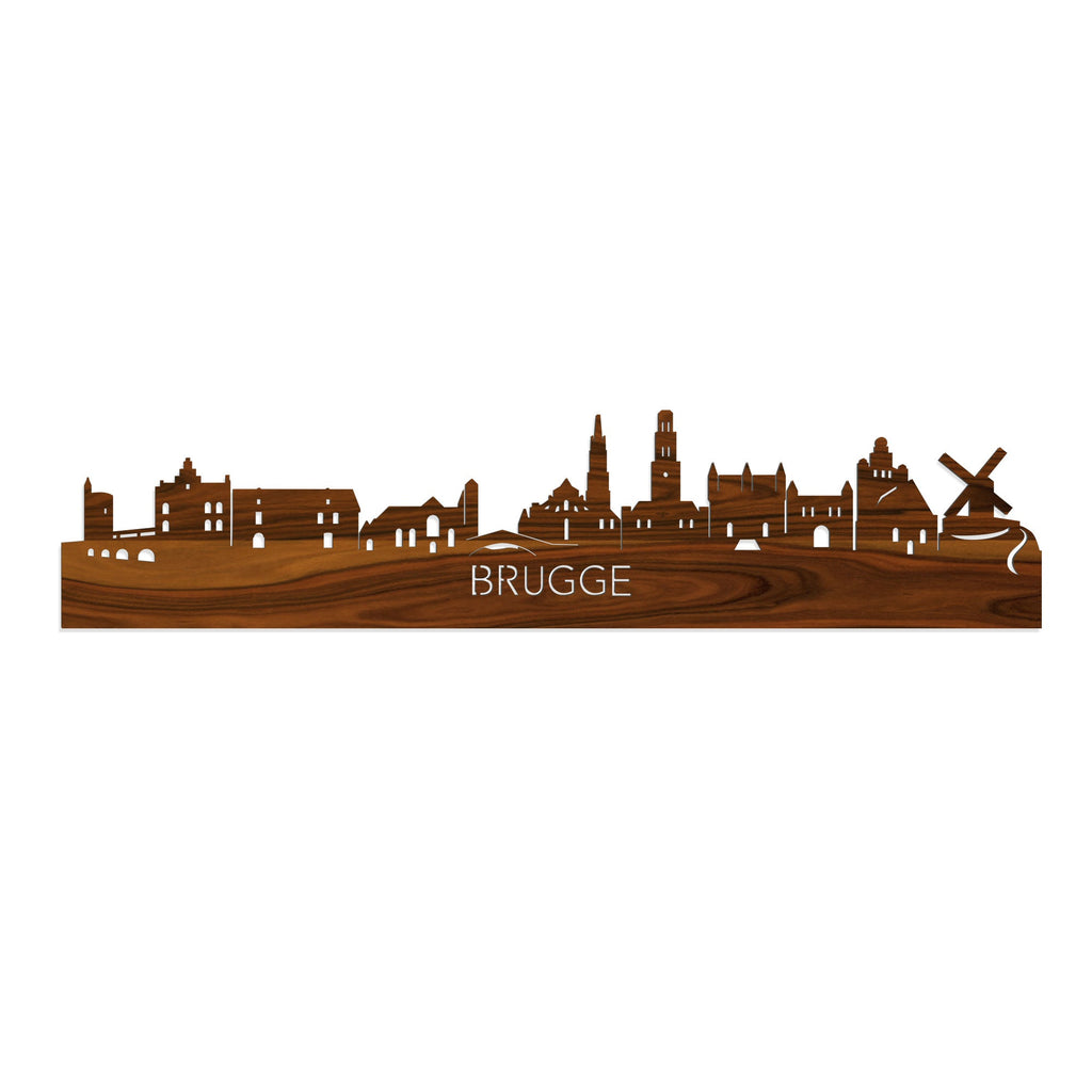 Skyline Brugge Palissander houten cadeau decoratie relatiegeschenk van WoodWideCities