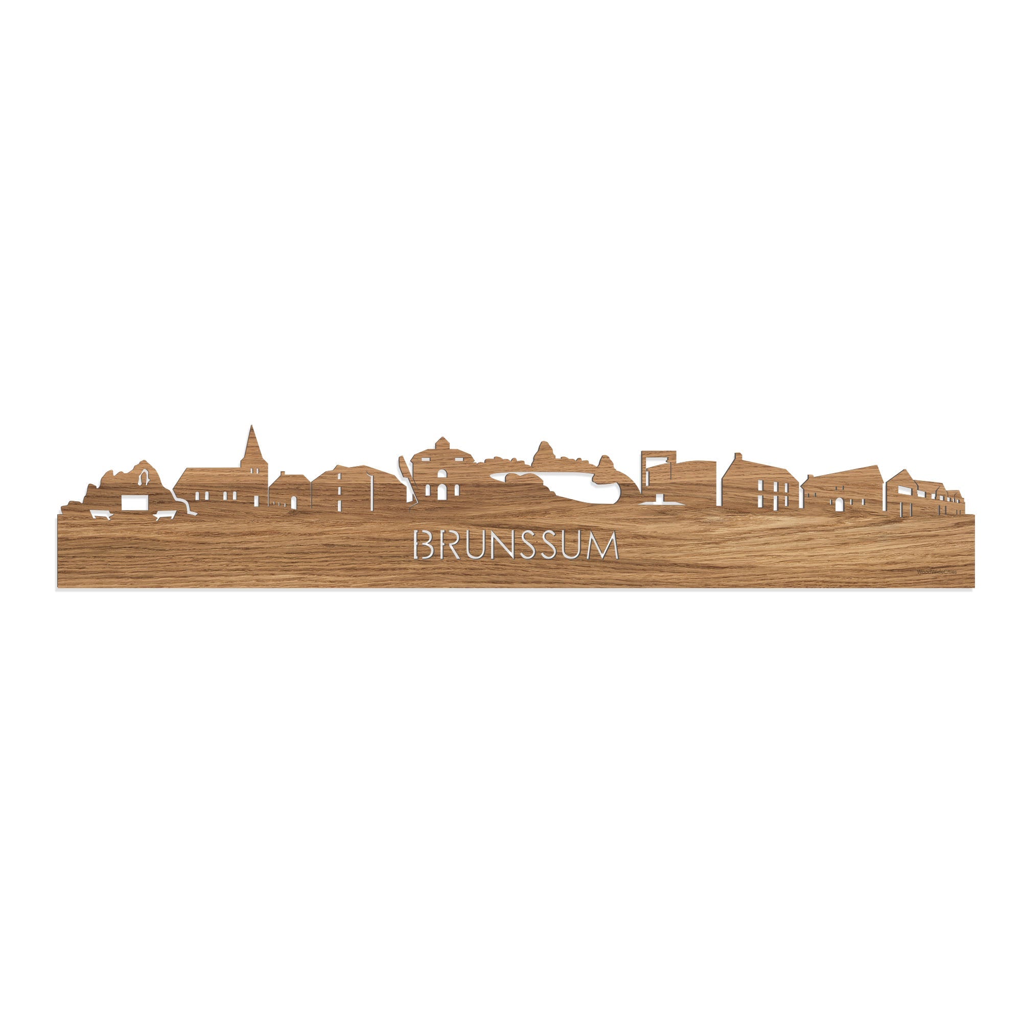 Skyline Brunssum Eiken houten cadeau decoratie relatiegeschenk van WoodWideCities