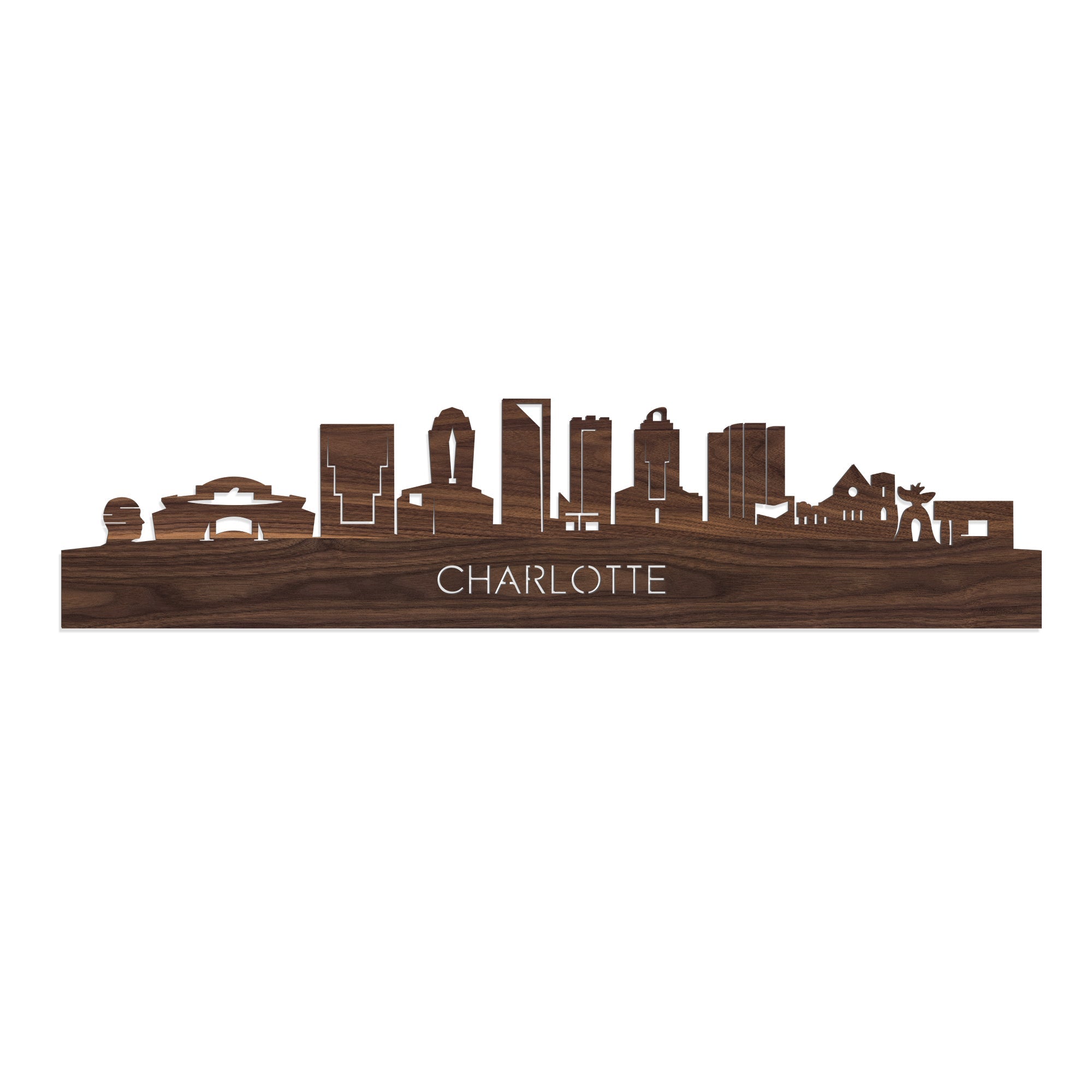 Skyline Charlotte Noten houten cadeau decoratie relatiegeschenk van WoodWideCities