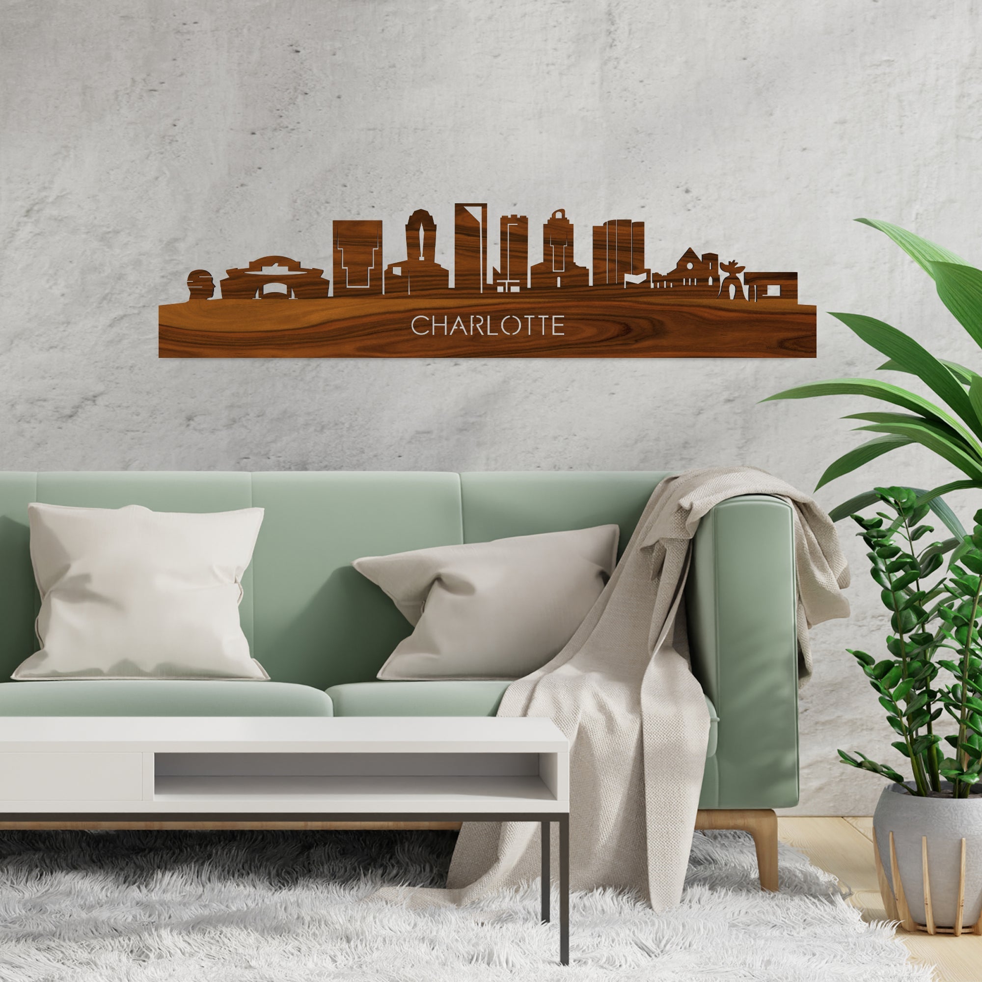 Skyline Charlotte Palissander houten cadeau decoratie relatiegeschenk van WoodWideCities