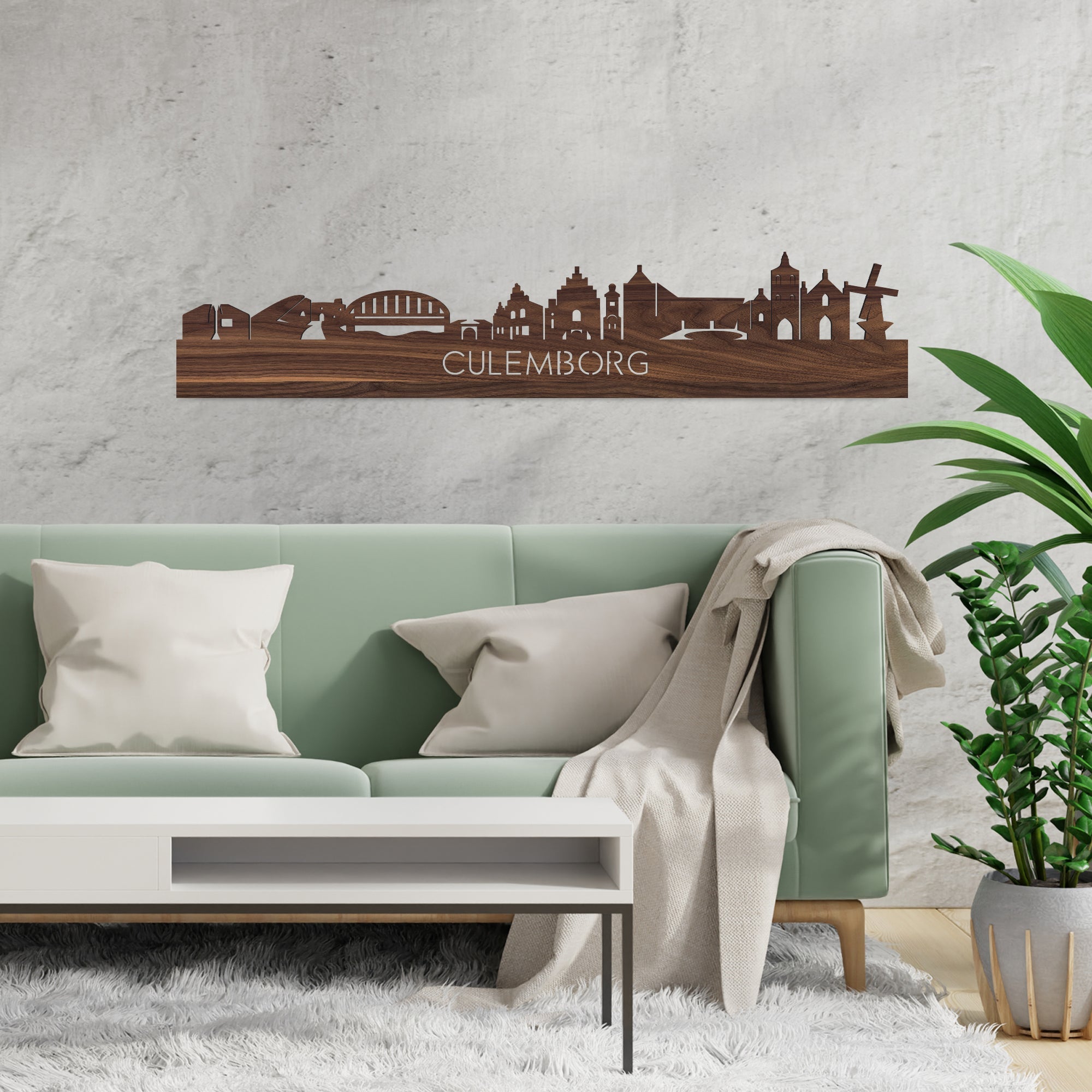 Skyline Culemborg Noten houten cadeau decoratie relatiegeschenk van WoodWideCities