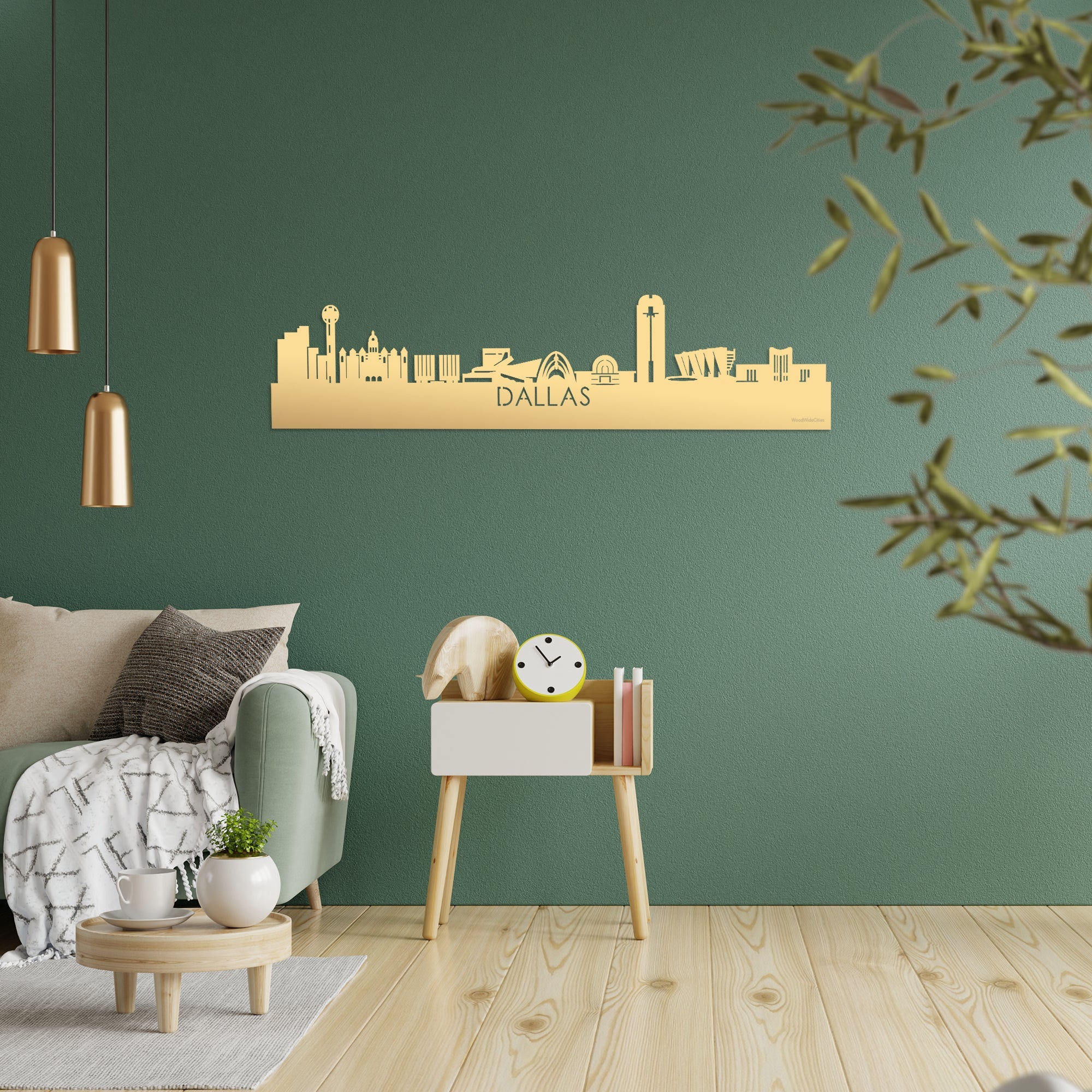 Skyline Dallas Metallic Goud gerecycled kunststof cadeau decoratie relatiegeschenk van WoodWideCities