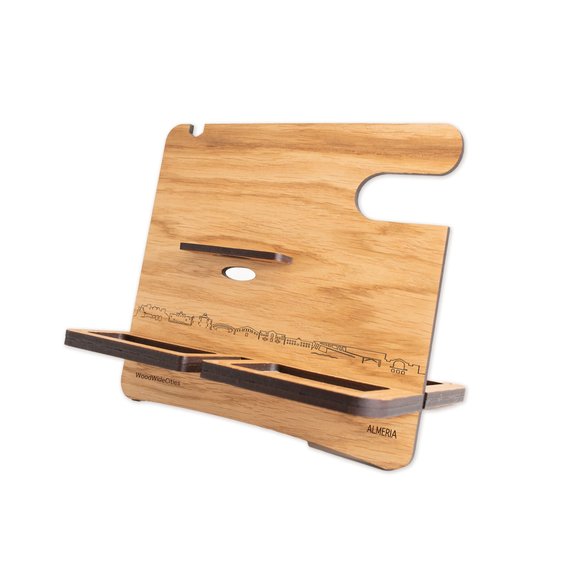 Skyline Desk Organizer Almeria Eiken houten cadeau decoratie relatiegeschenk van WoodWideCities