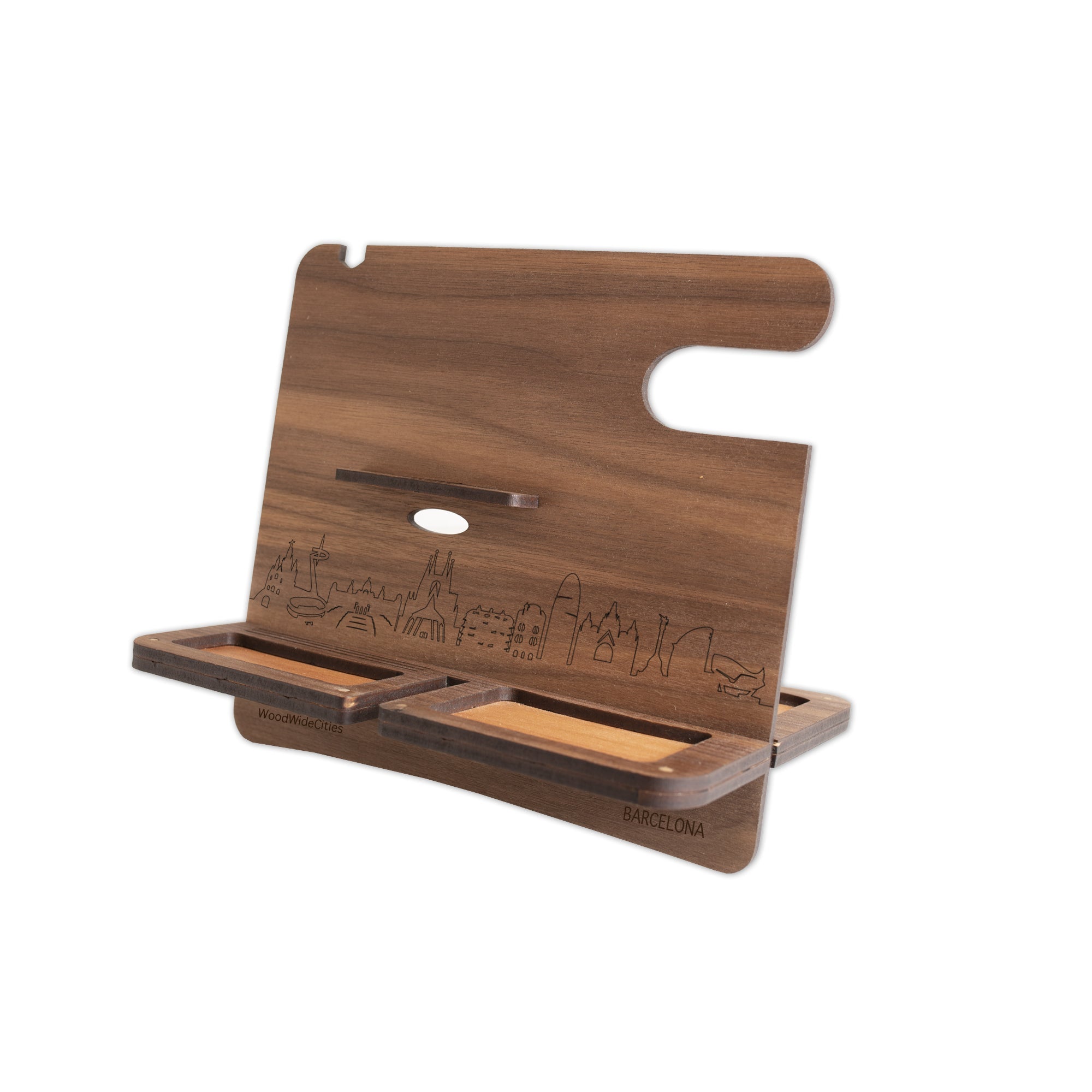 Skyline Desk Organizer Barcelona houten cadeau decoratie relatiegeschenk van WoodWideCities