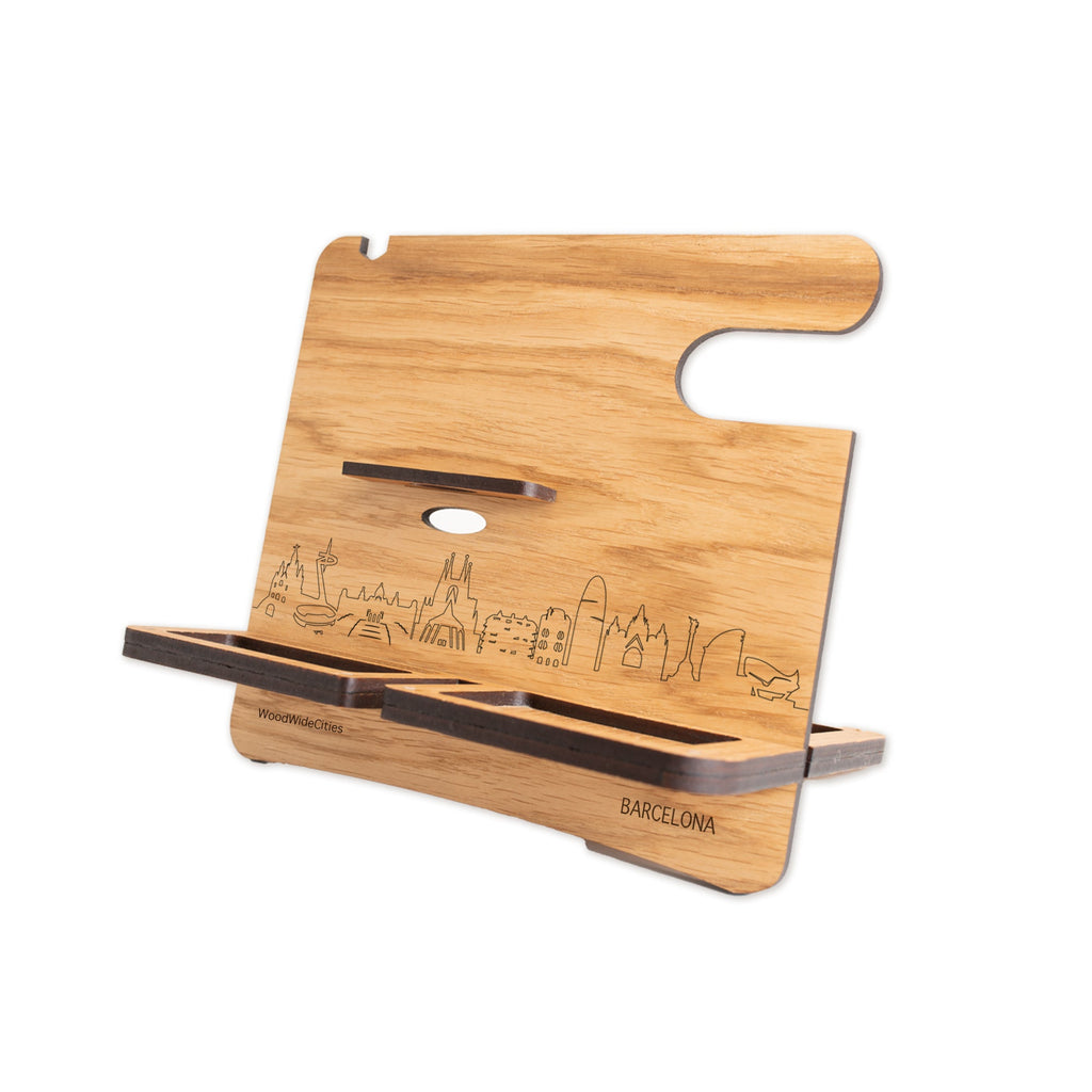 Skyline Desk Organizer Barcelona Eiken houten cadeau decoratie relatiegeschenk van WoodWideCities