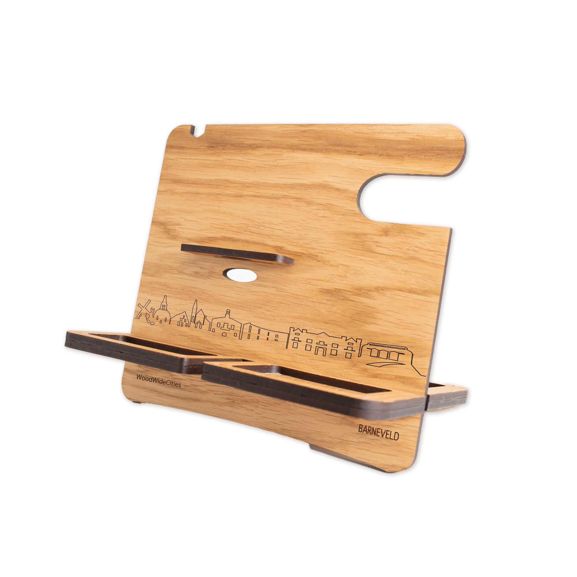 Skyline Desk Organizer Barneveld Eiken houten cadeau decoratie relatiegeschenk van WoodWideCities