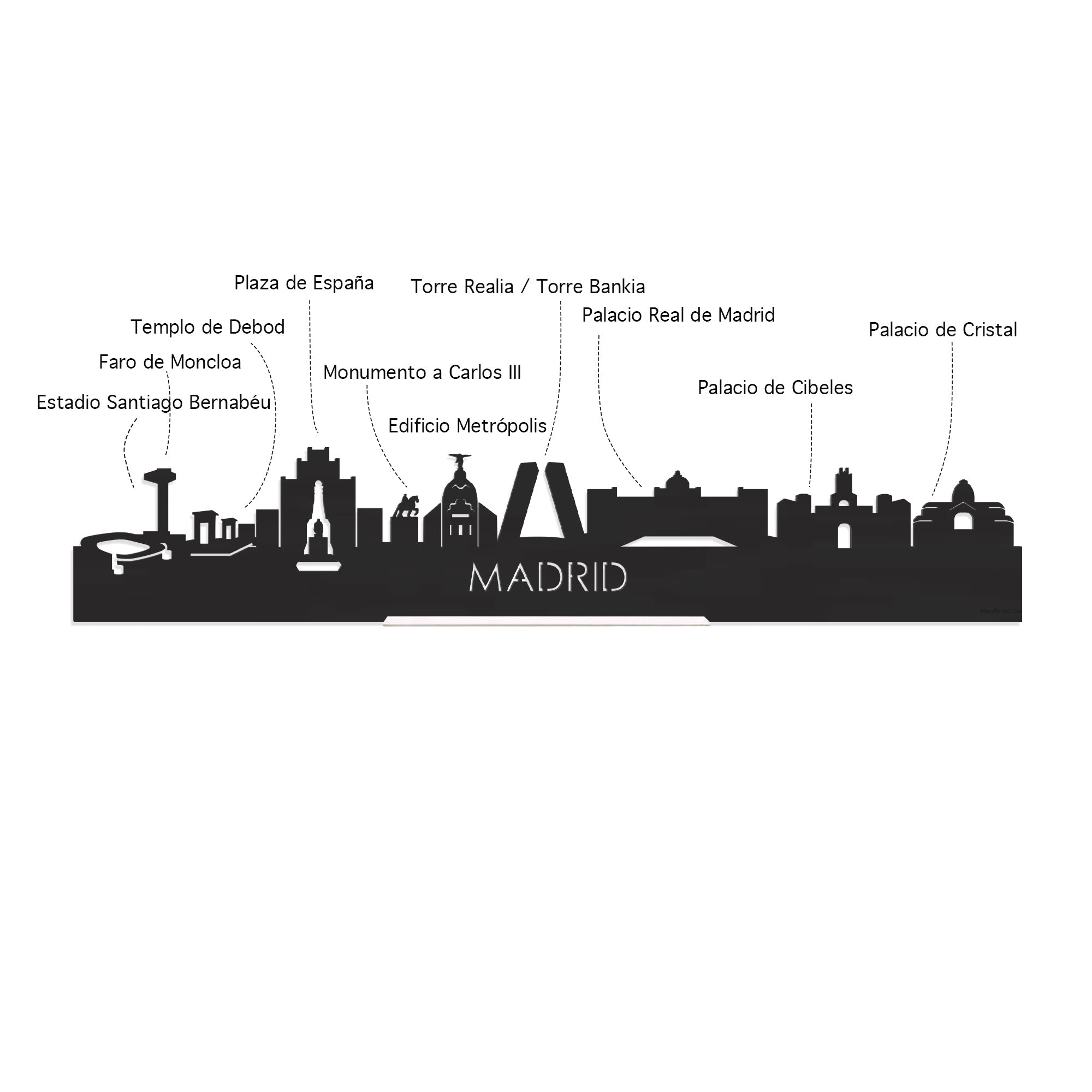 Skyline Desk Organizer Madrid houten cadeau decoratie relatiegeschenk van WoodWideCities