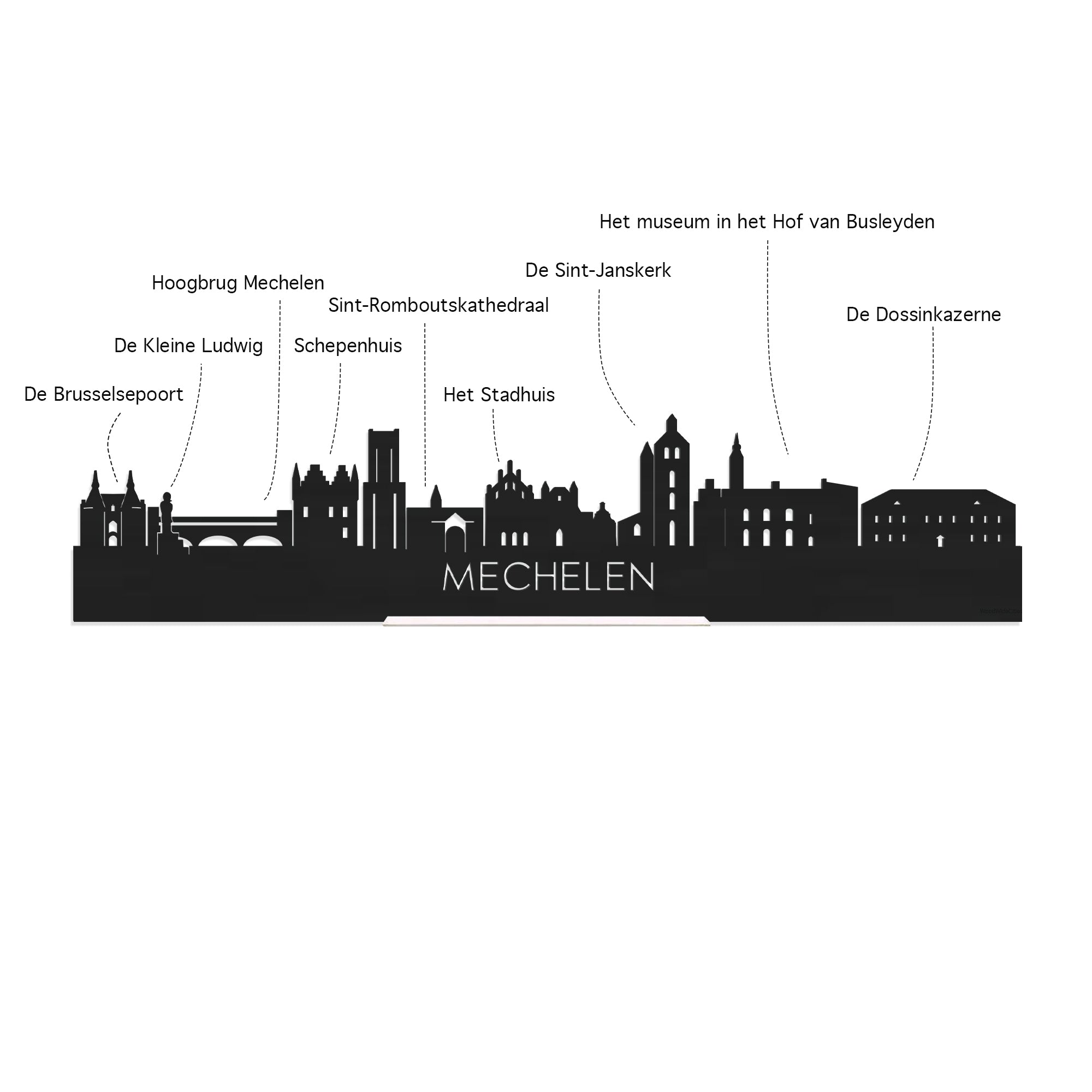 Skyline Desk Organizer Mechelen houten cadeau decoratie relatiegeschenk van WoodWideCities