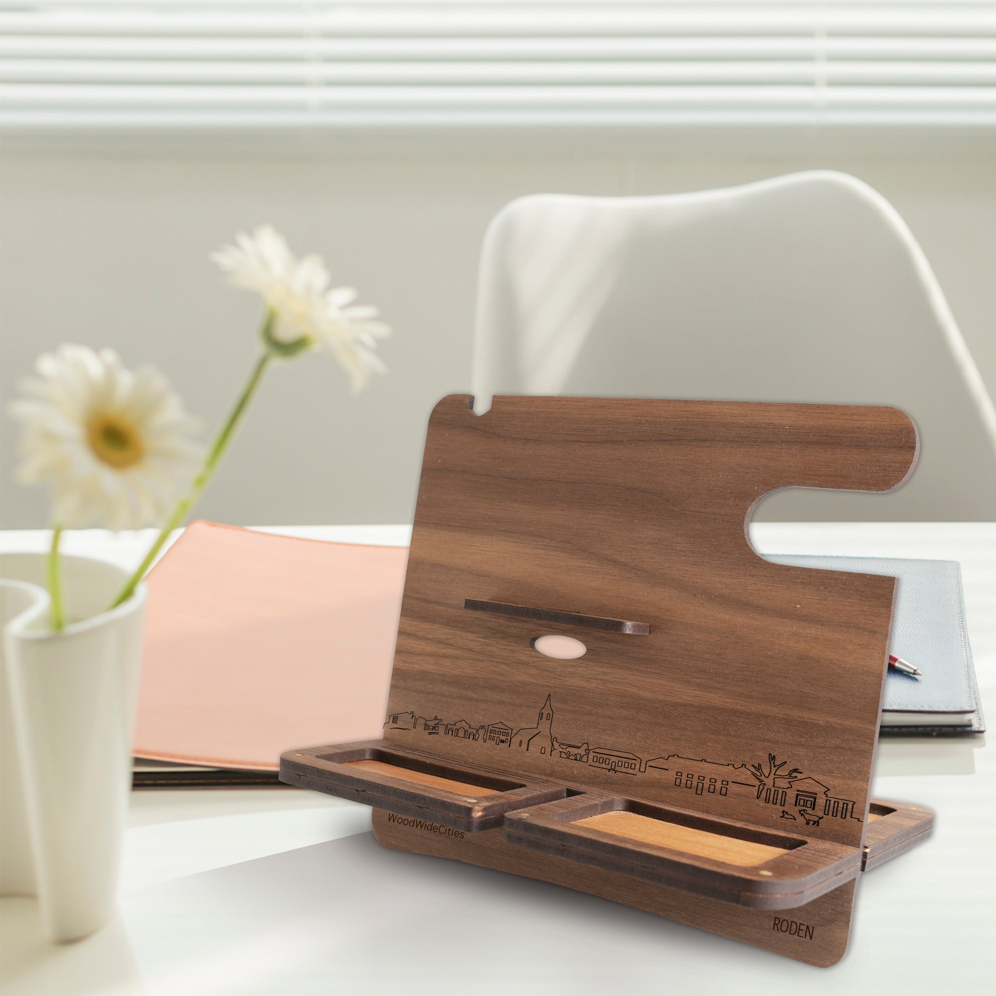 Skyline Desk Organizer Roden houten cadeau decoratie relatiegeschenk van WoodWideCities