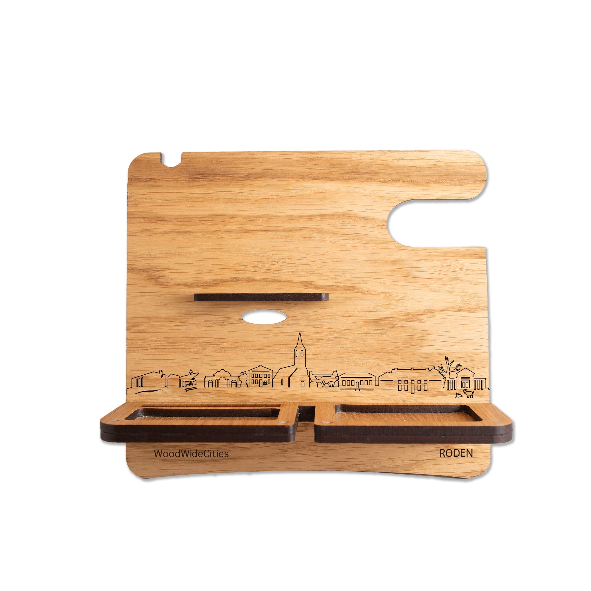 Skyline Desk Organizer Roden houten cadeau decoratie relatiegeschenk van WoodWideCities