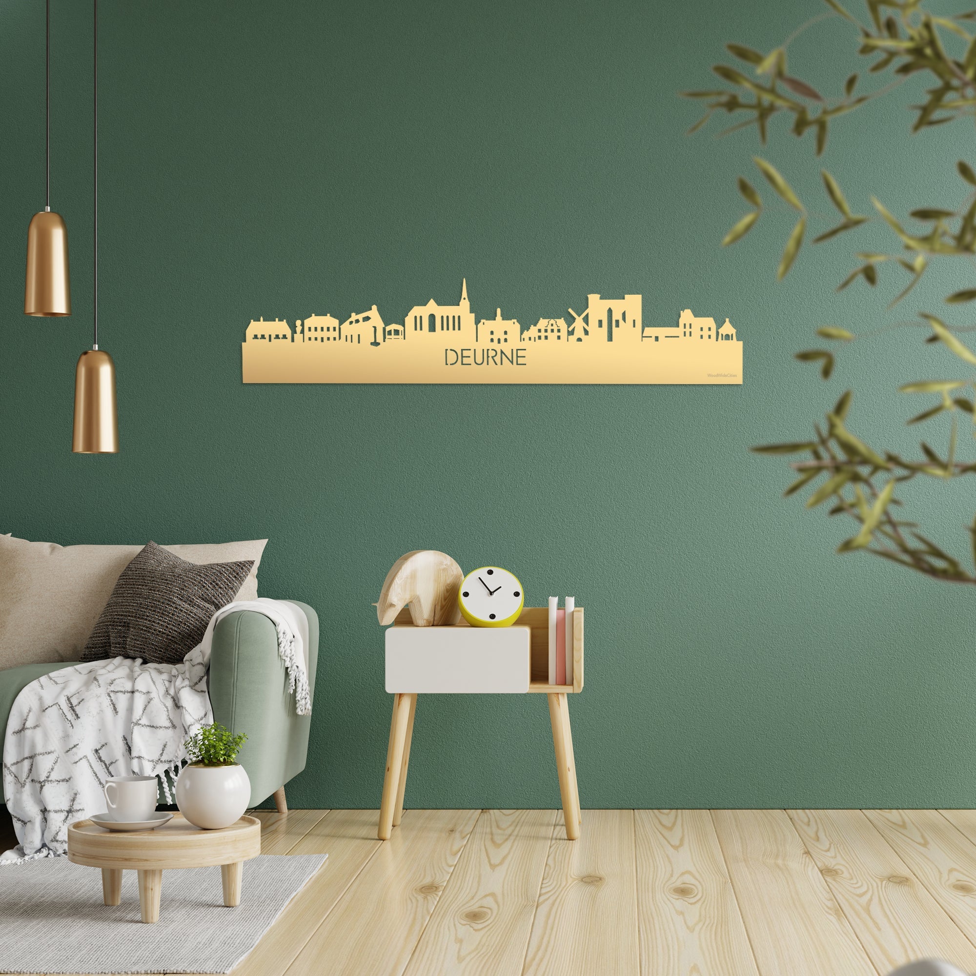 Skyline Deurne Metallic Goud gerecycled kunststof cadeau decoratie relatiegeschenk van WoodWideCities