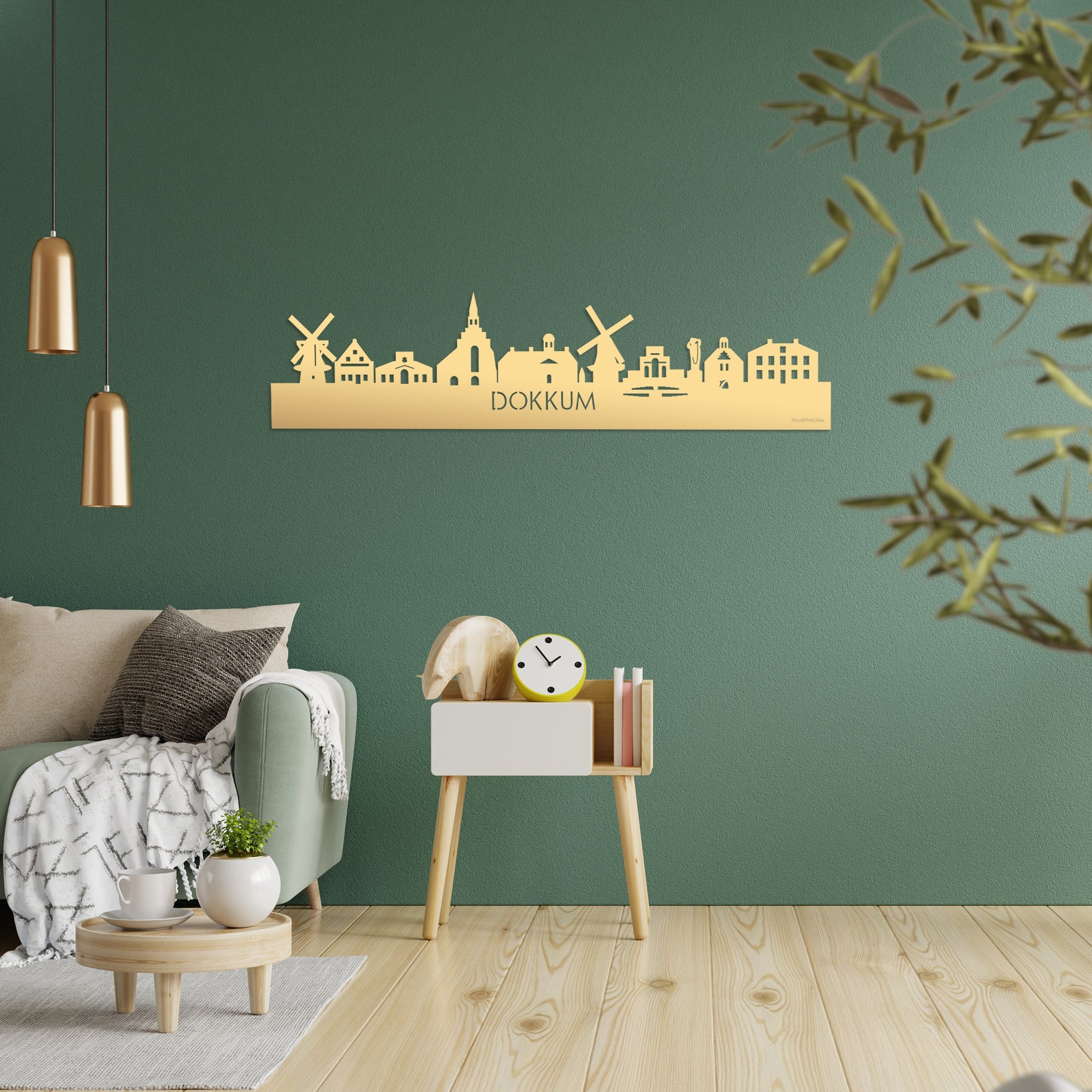 Skyline Dokkum Metallic Goud gerecycled kunststof cadeau decoratie relatiegeschenk van WoodWideCities