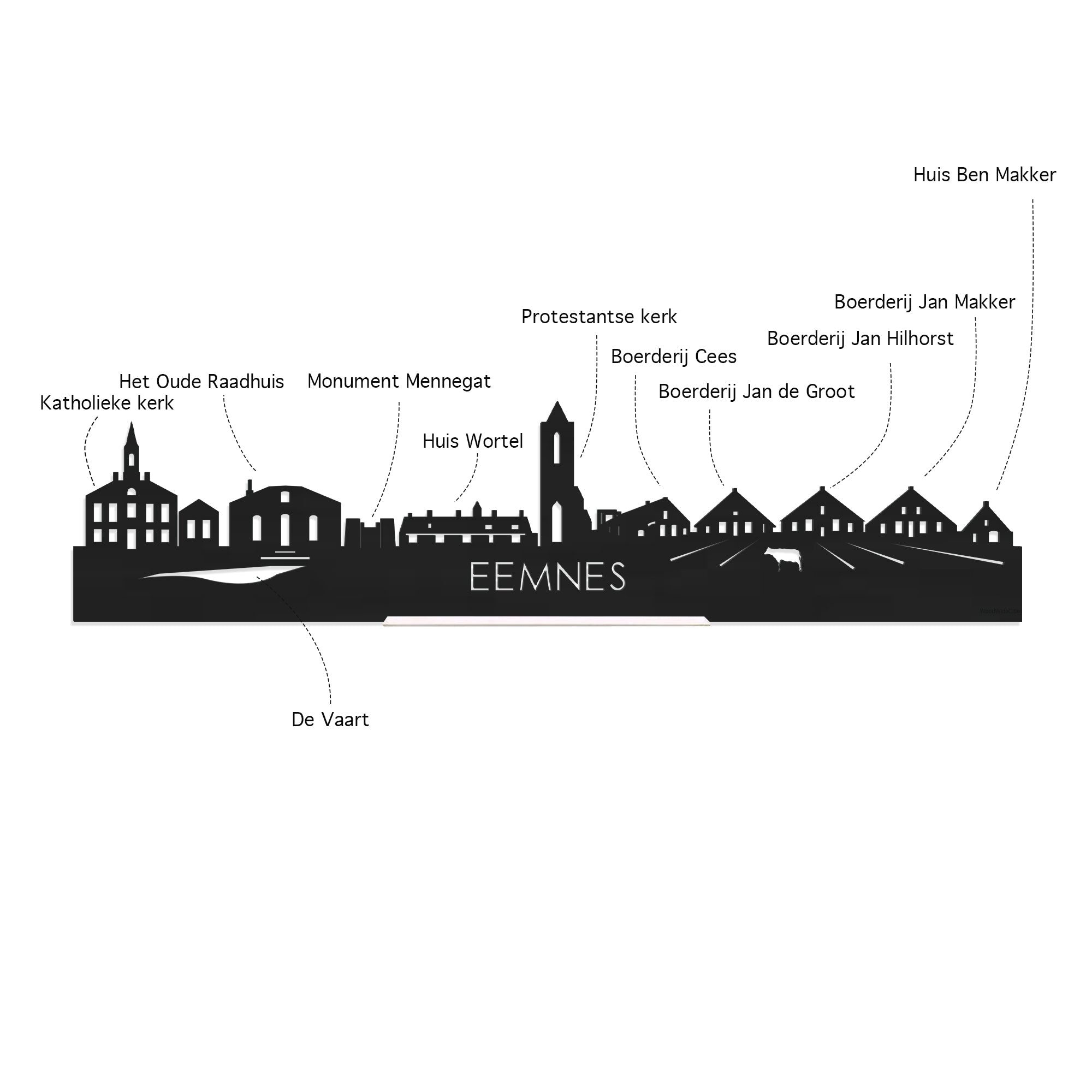 Skyline Eemnes Zwart houten cadeau decoratie relatiegeschenk van WoodWideCities