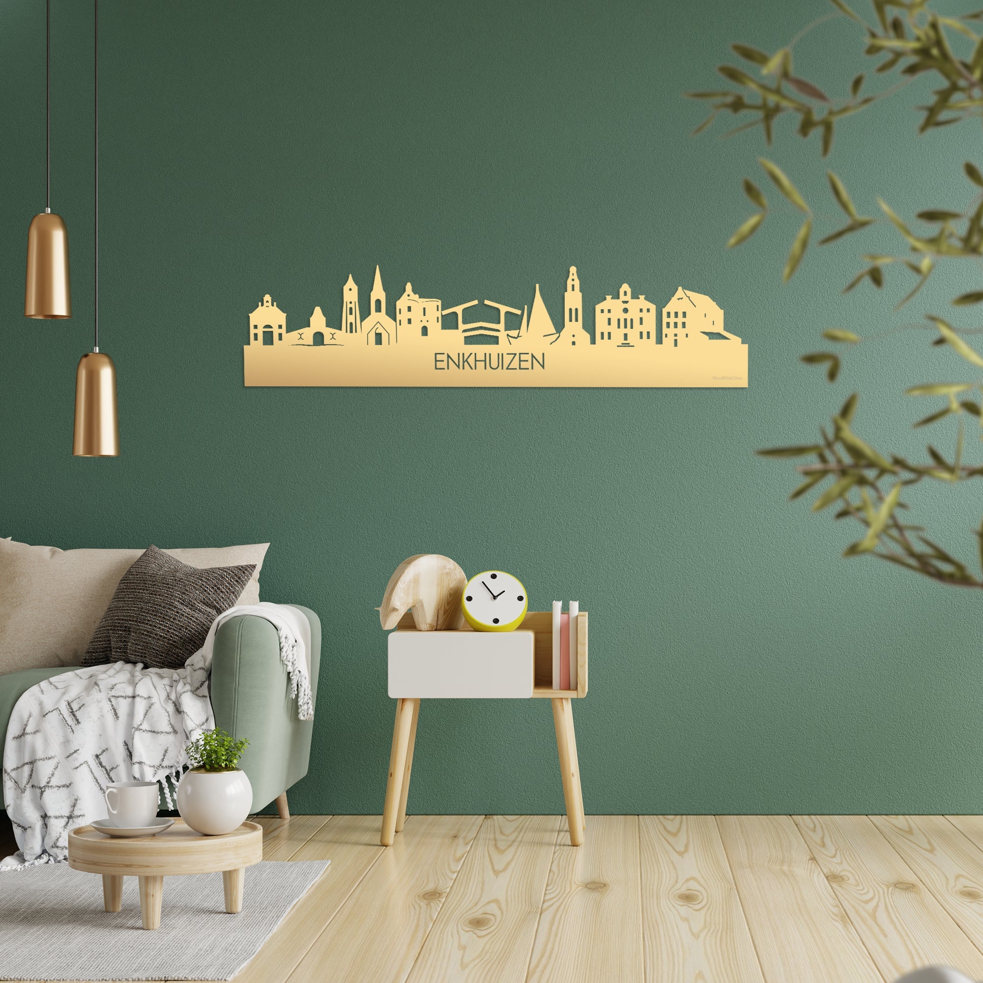 Skyline Enkhuizen Metallic Goud gerecycled kunststof cadeau decoratie relatiegeschenk van WoodWideCities