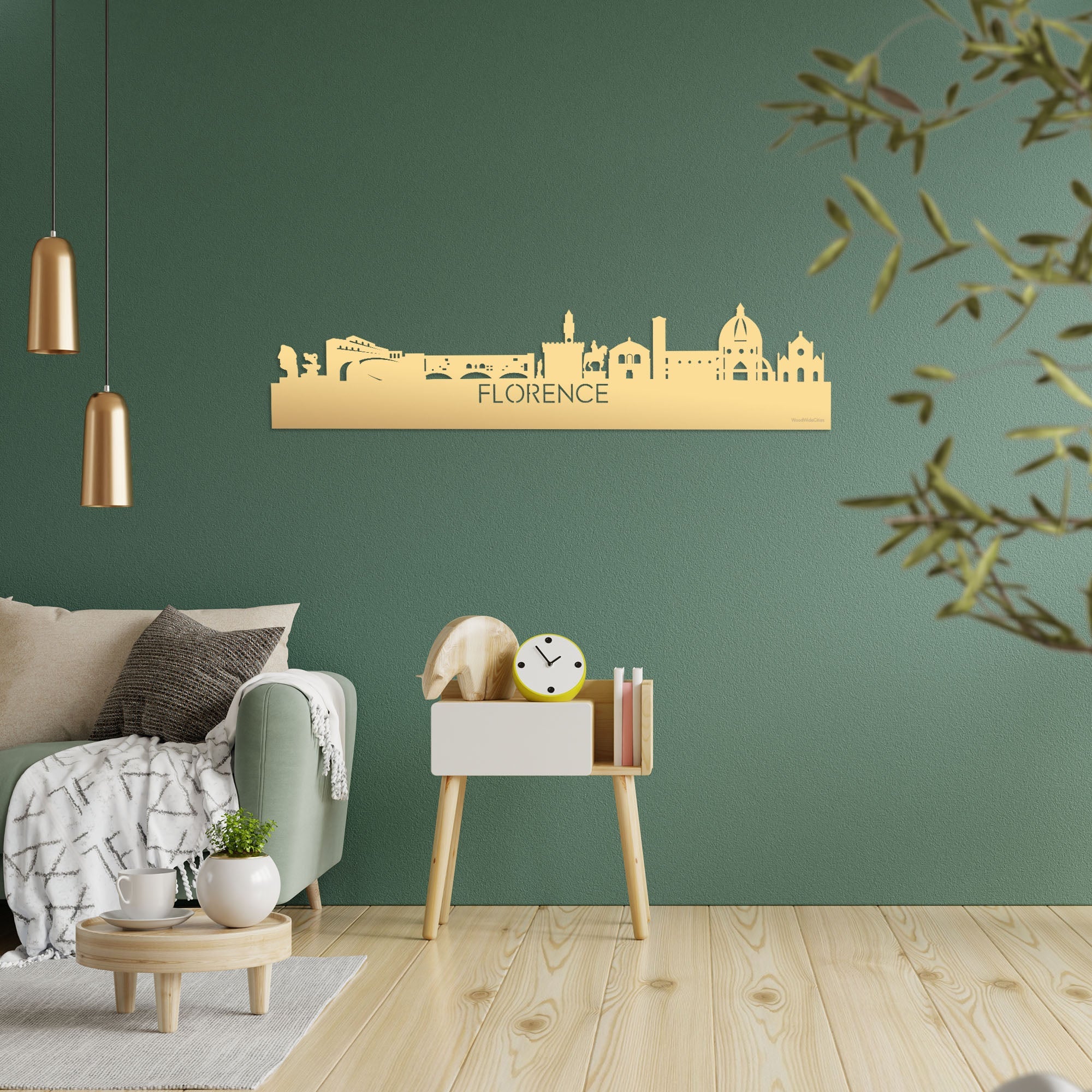 Skyline Florence Metallic Goud gerecycled kunststof cadeau decoratie relatiegeschenk van WoodWideCities