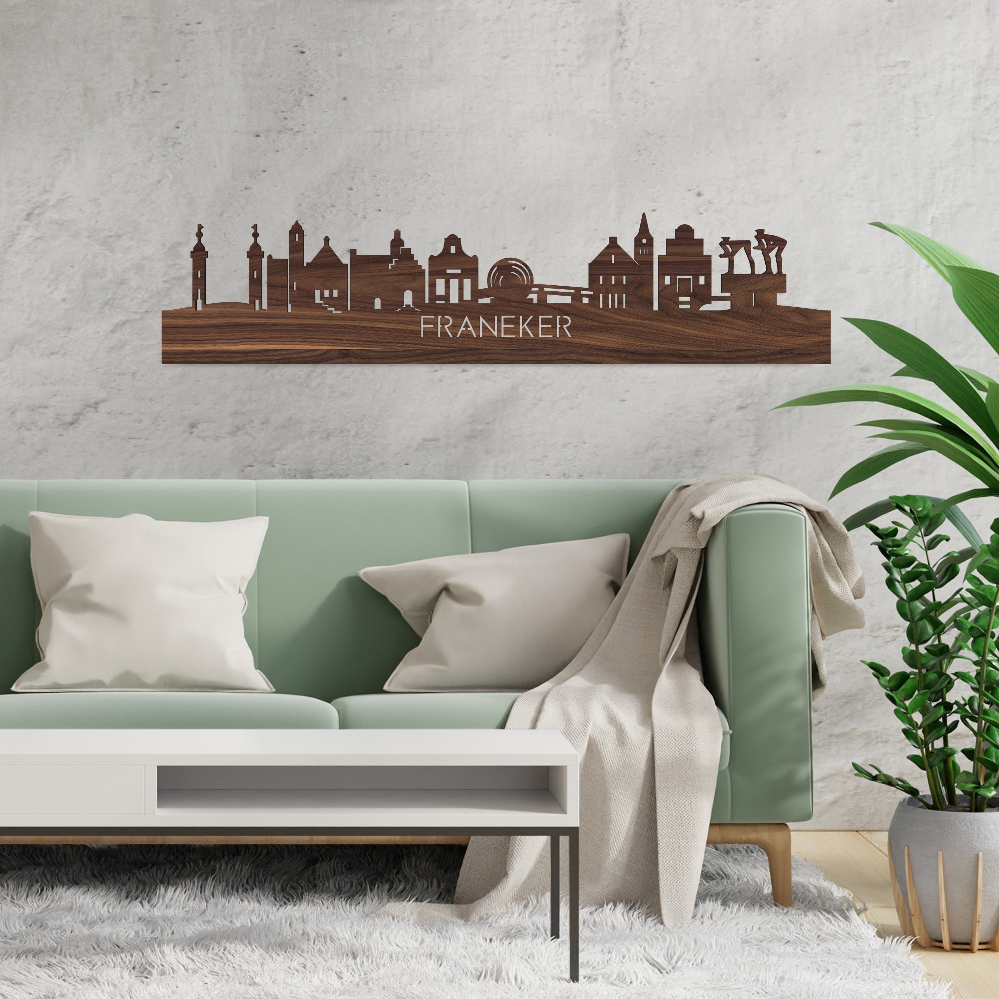 Skyline Franeker Noten houten cadeau decoratie relatiegeschenk van WoodWideCities