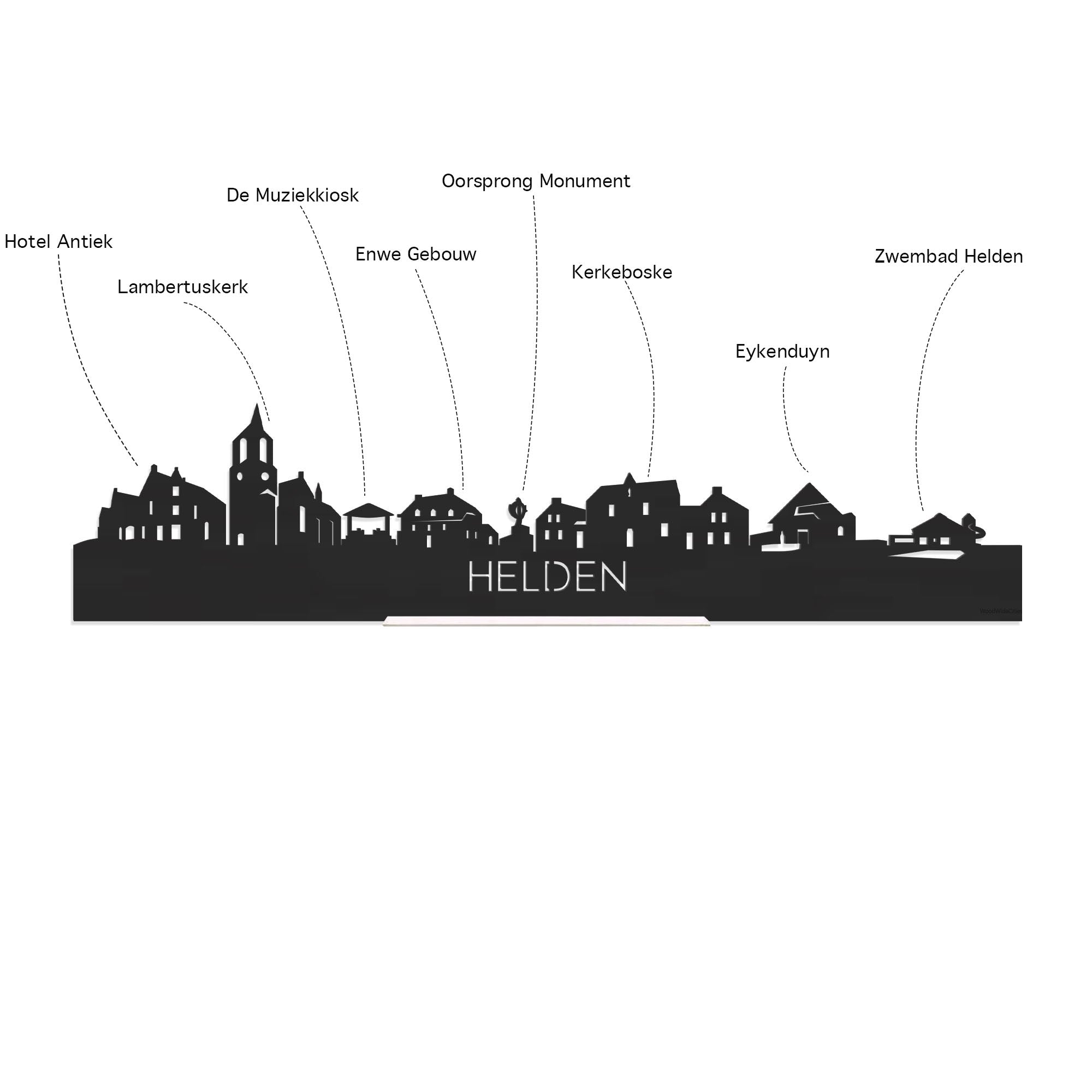 Skyline Helden Zwart houten cadeau decoratie relatiegeschenk van WoodWideCities