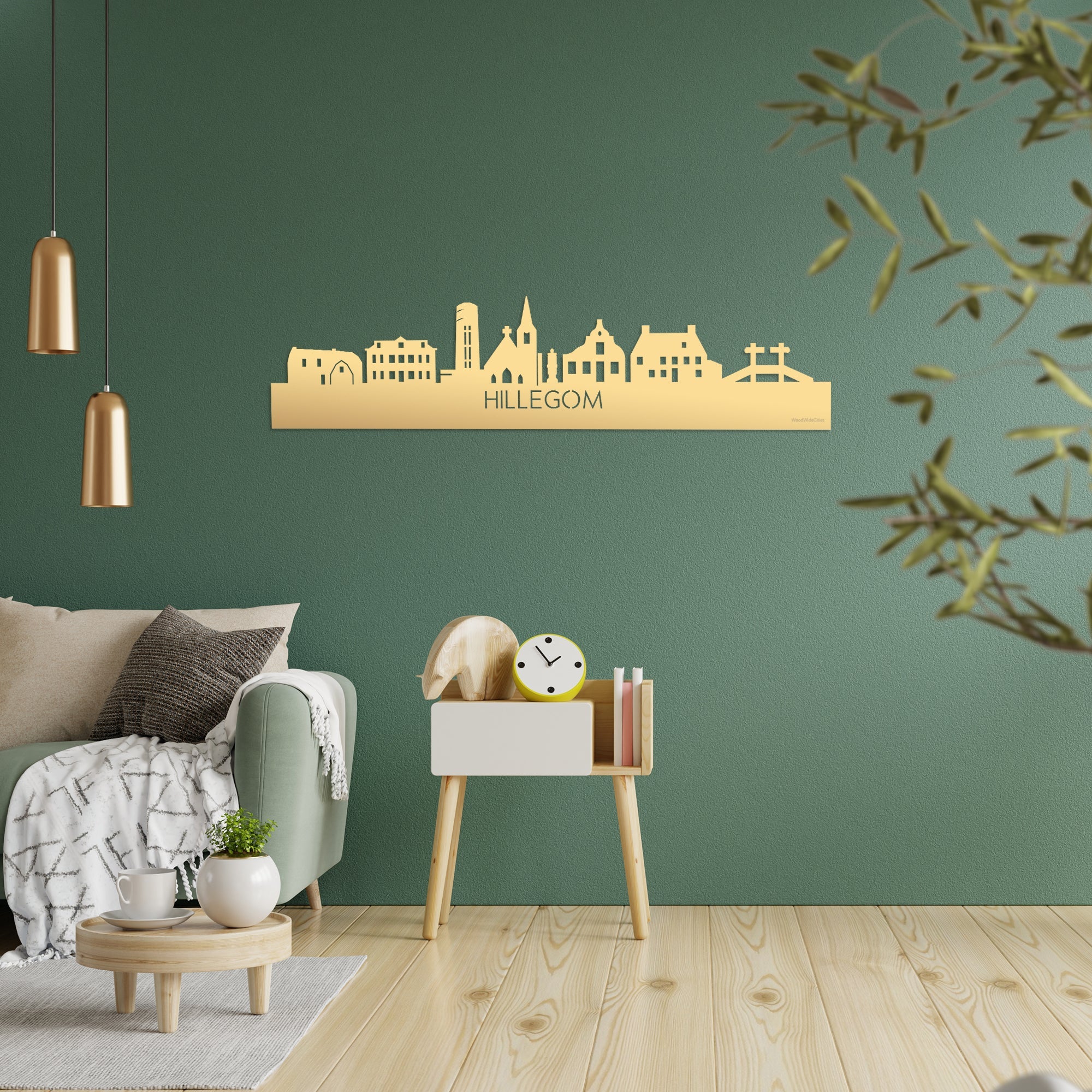 Skyline Hillegom Metallic Goud gerecycled kunststof cadeau decoratie relatiegeschenk van WoodWideCities