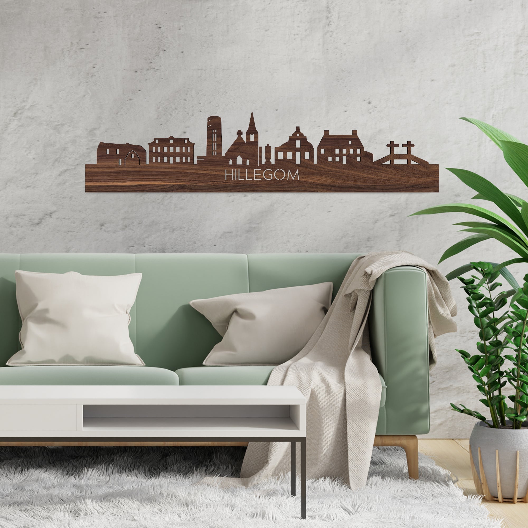 Skyline Hillegom Noten houten cadeau decoratie relatiegeschenk van WoodWideCities