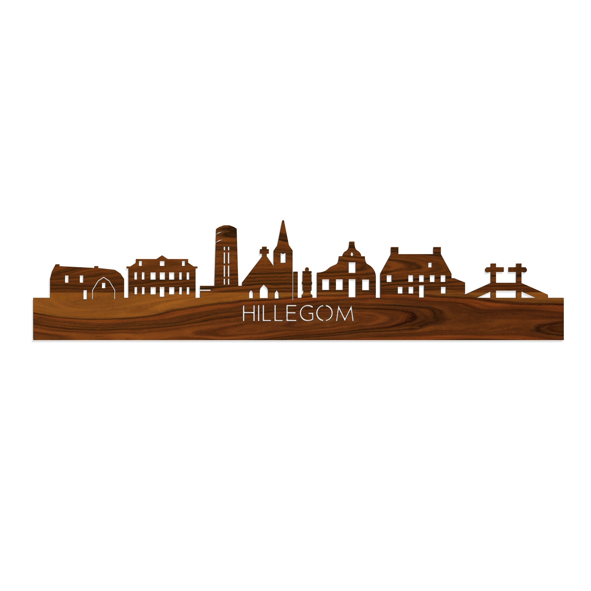 Skyline Hillegom Palissander houten cadeau decoratie relatiegeschenk van WoodWideCities