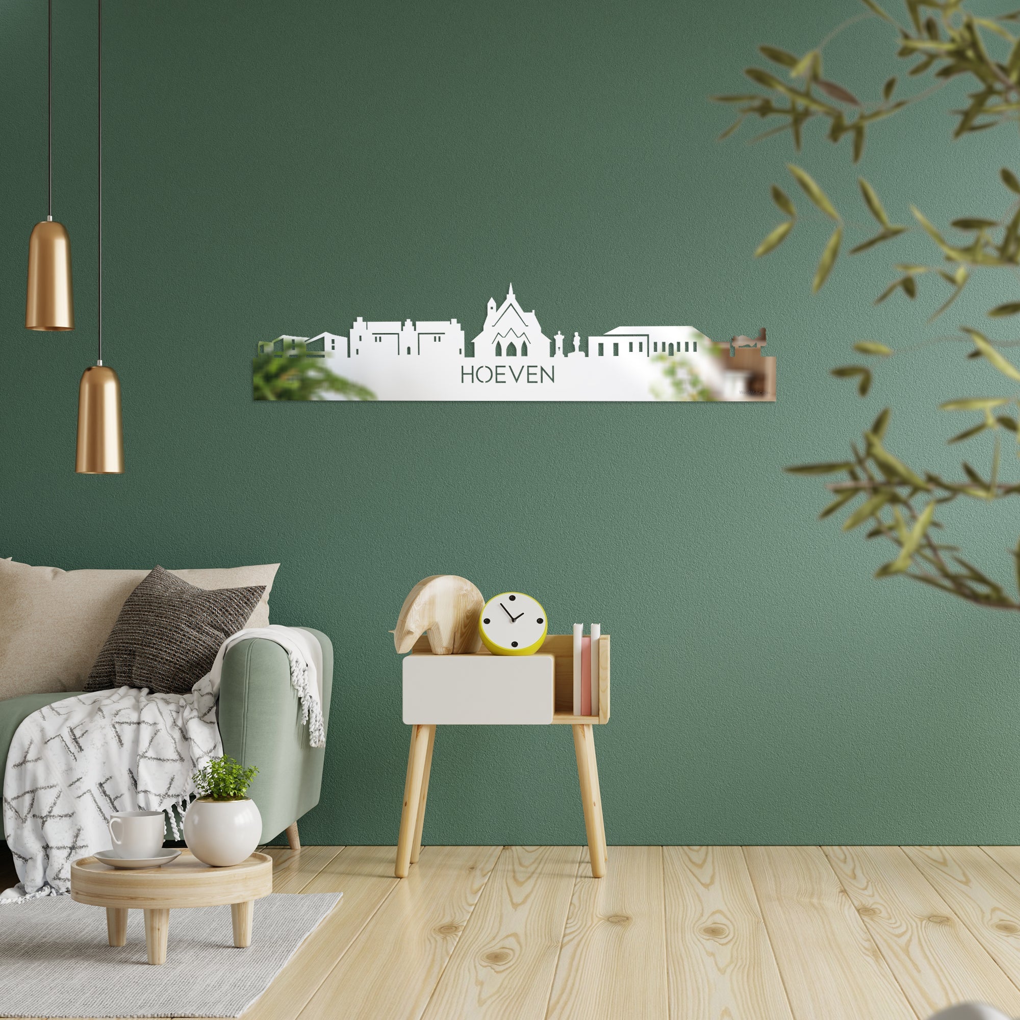 Skyline Hoeven Spiegel gerecycled kunststof cadeau decoratie relatiegeschenk van WoodWideCities