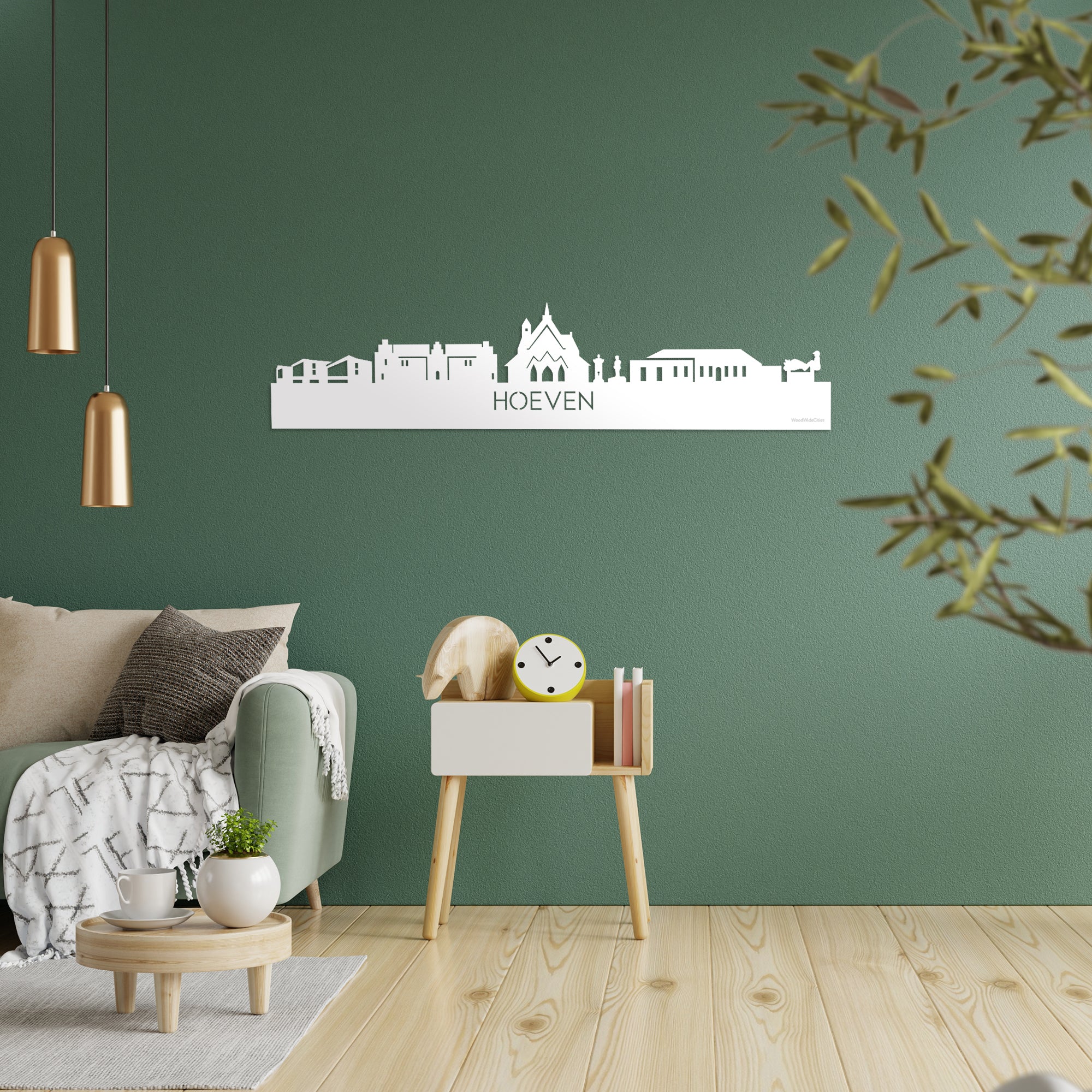 Skyline Hoeven Wit glanzend gerecycled kunststof cadeau decoratie relatiegeschenk van WoodWideCities