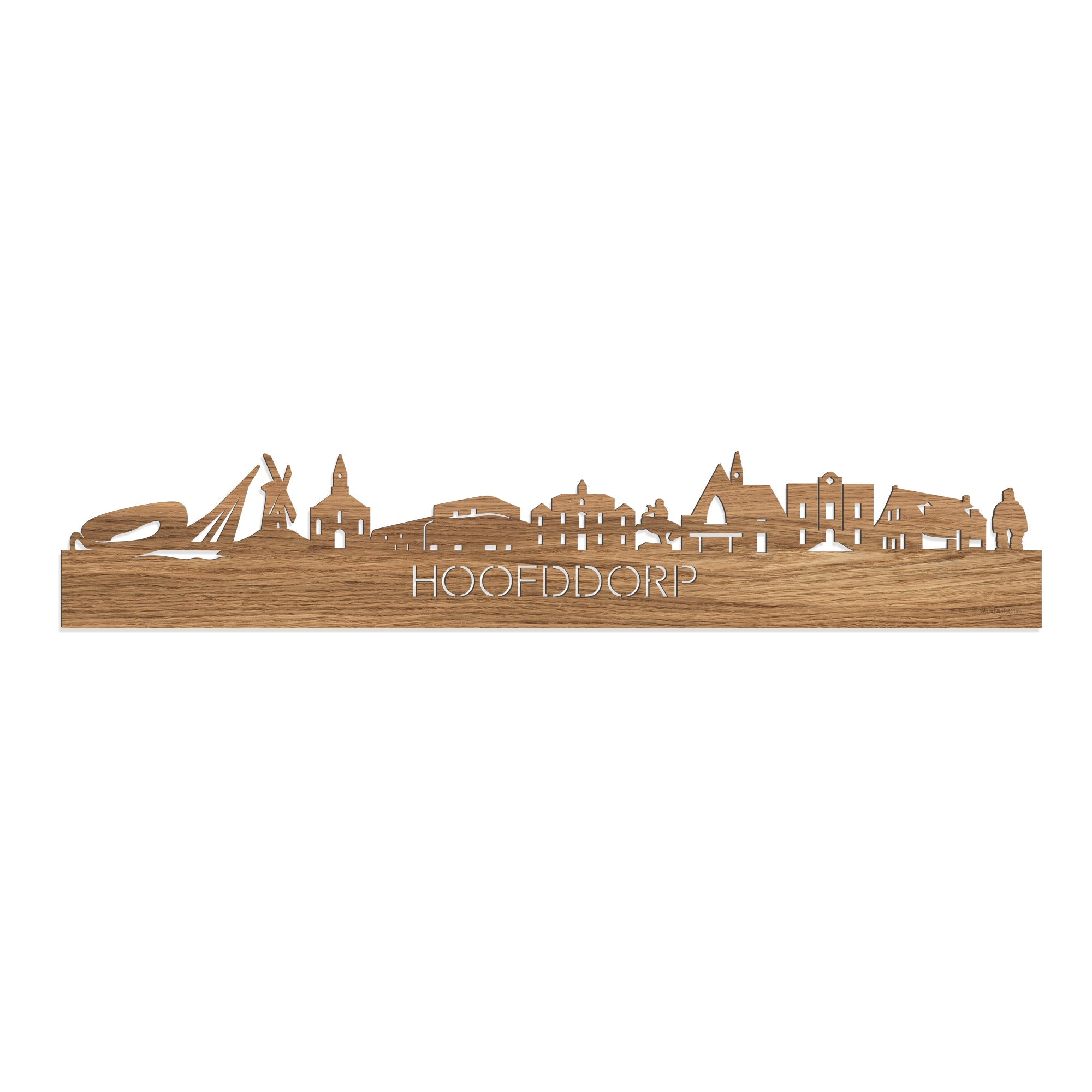 Skyline Hoofddorp Eiken houten cadeau decoratie relatiegeschenk van WoodWideCities