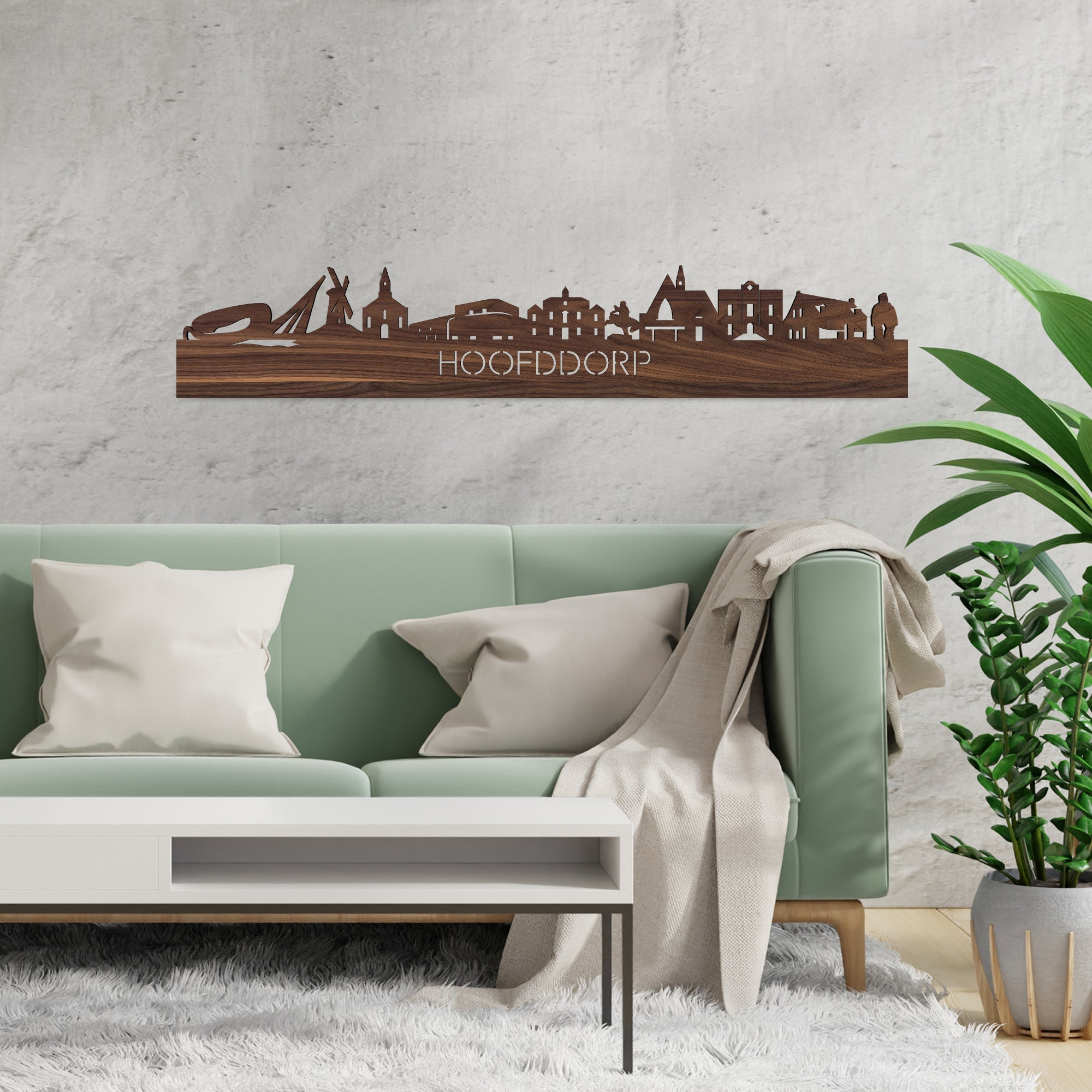 Skyline Hoofddorp Noten houten cadeau decoratie relatiegeschenk van WoodWideCities