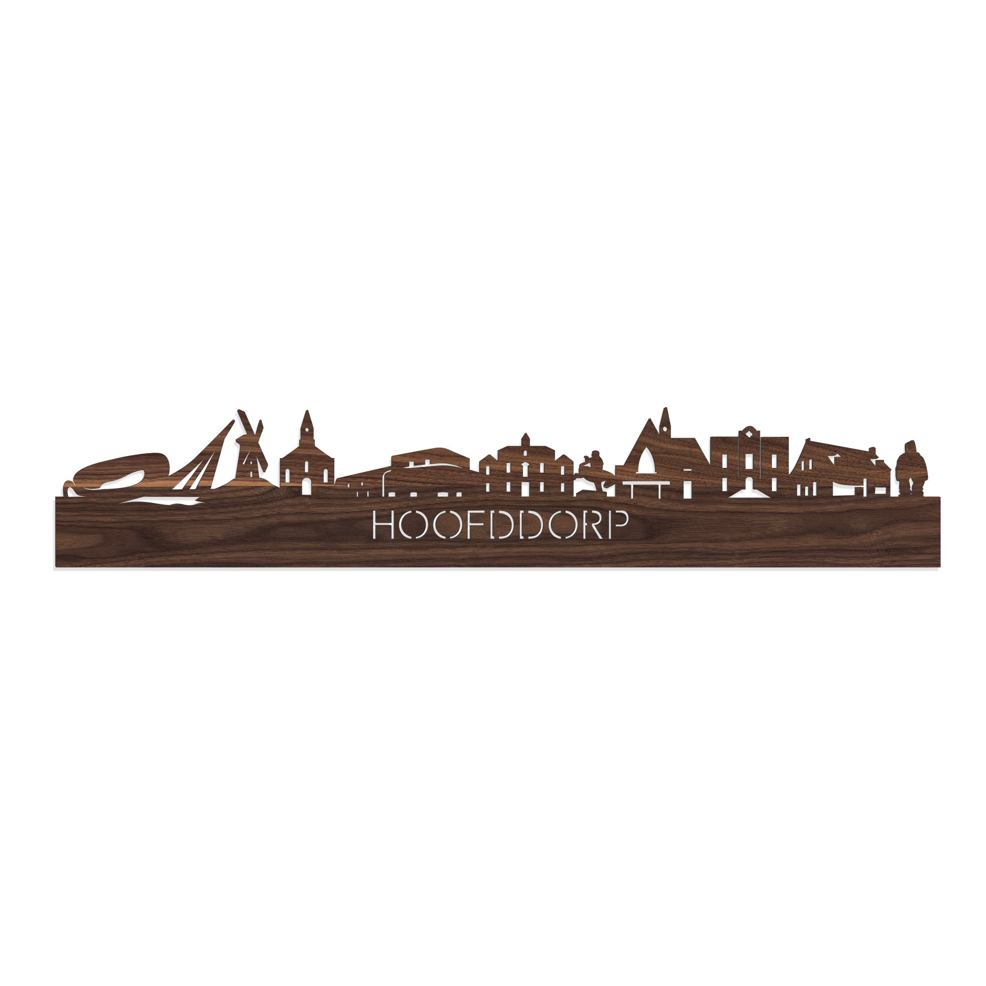 Skyline Hoofddorp Noten houten cadeau decoratie relatiegeschenk van WoodWideCities