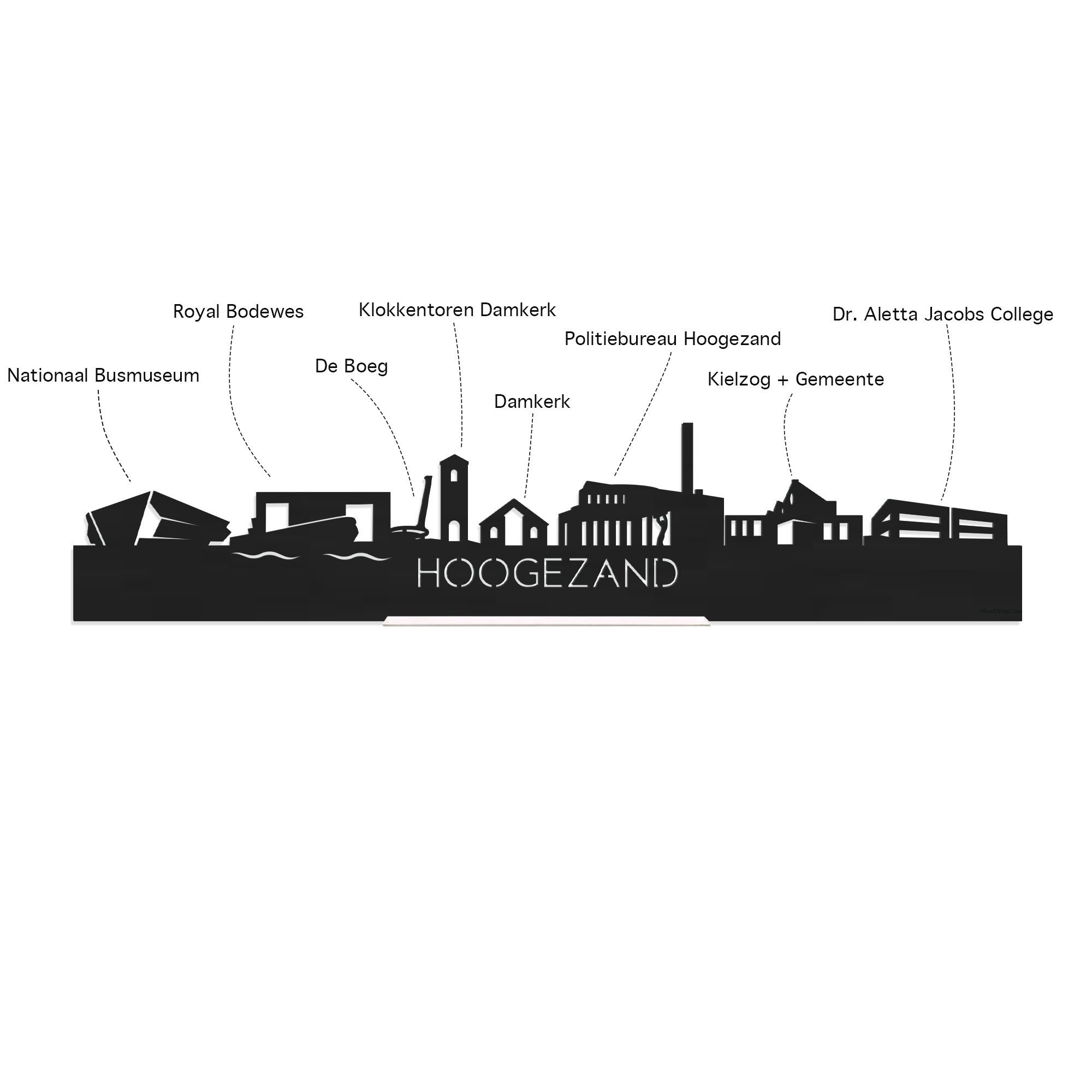 Skyline Hoogezand Zwart houten cadeau decoratie relatiegeschenk van WoodWideCities