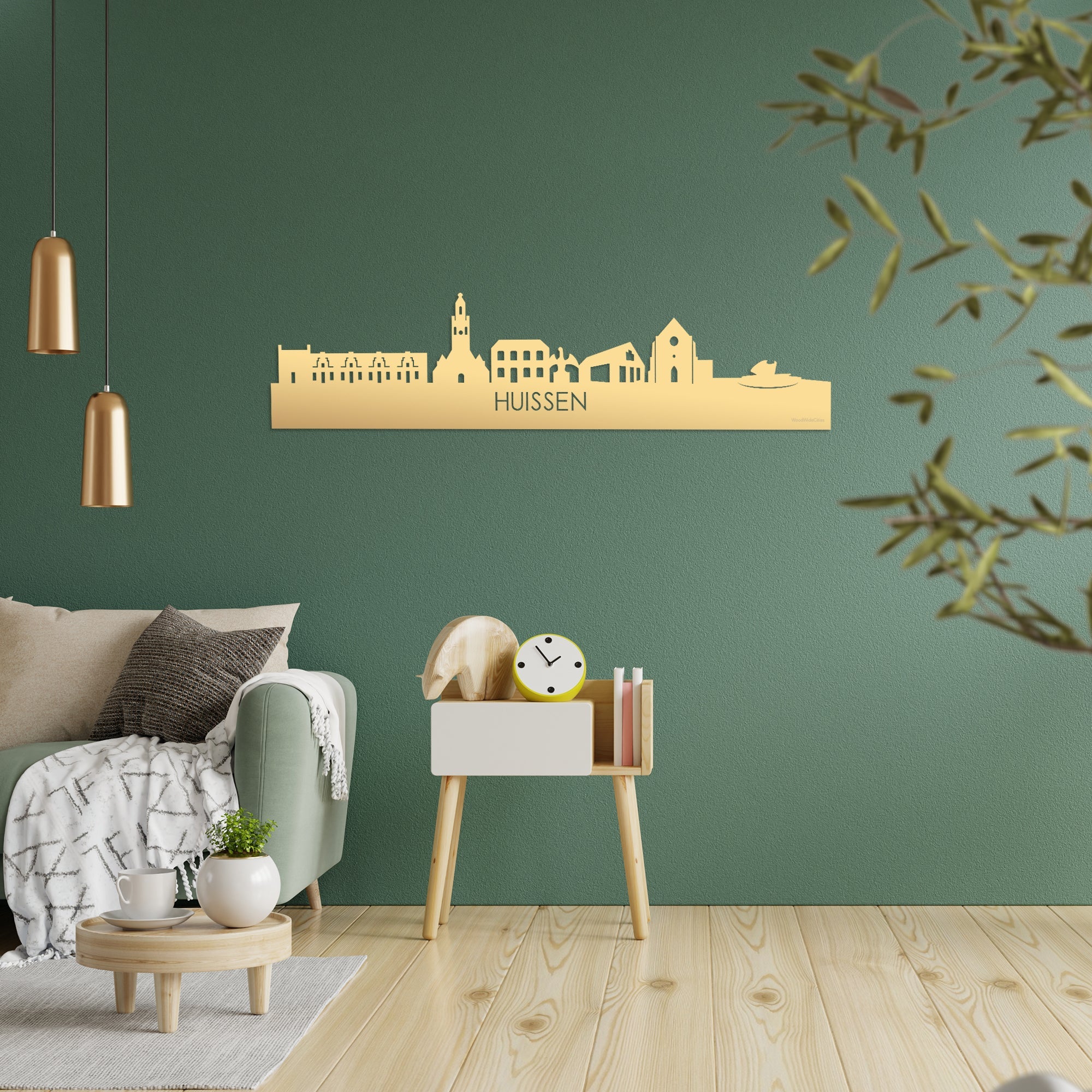 Skyline Huissen Metallic Goud gerecycled kunststof cadeau decoratie relatiegeschenk van WoodWideCities