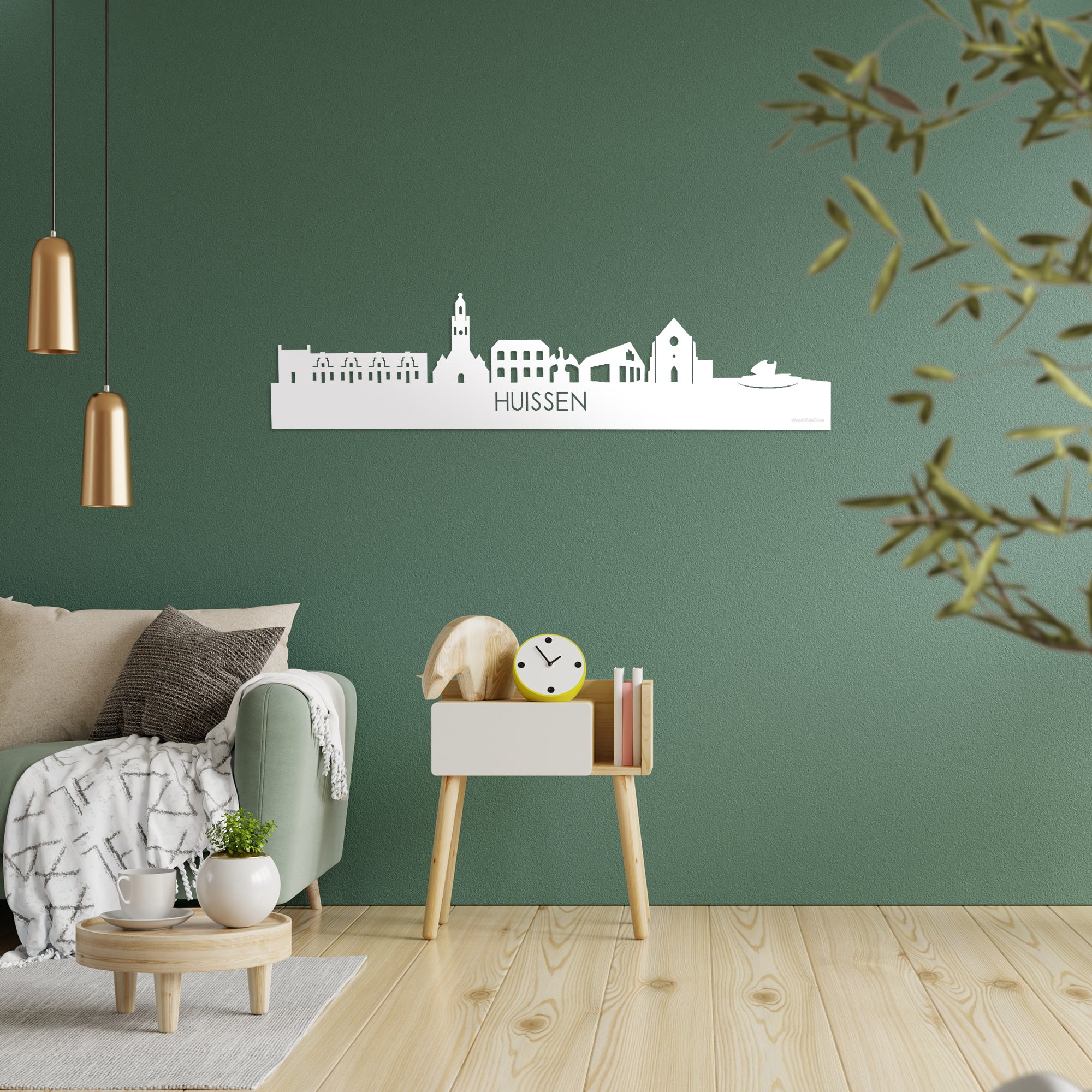 Skyline Huissen Wit glanzend gerecycled kunststof cadeau decoratie relatiegeschenk van WoodWideCities