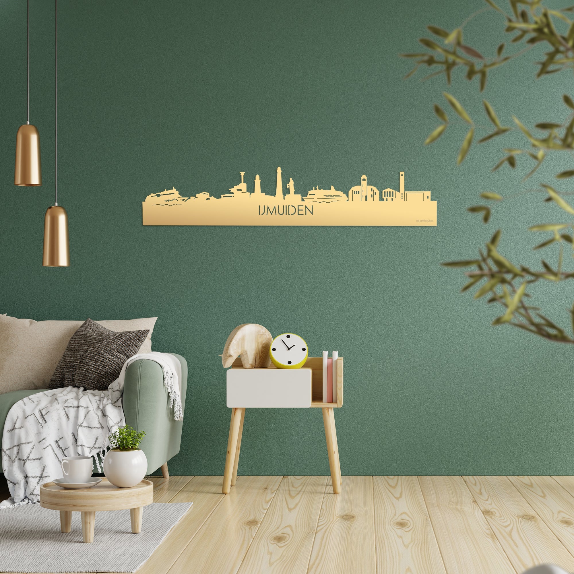 Skyline IJmuiden Metallic Goud gerecycled kunststof cadeau decoratie relatiegeschenk van WoodWideCities