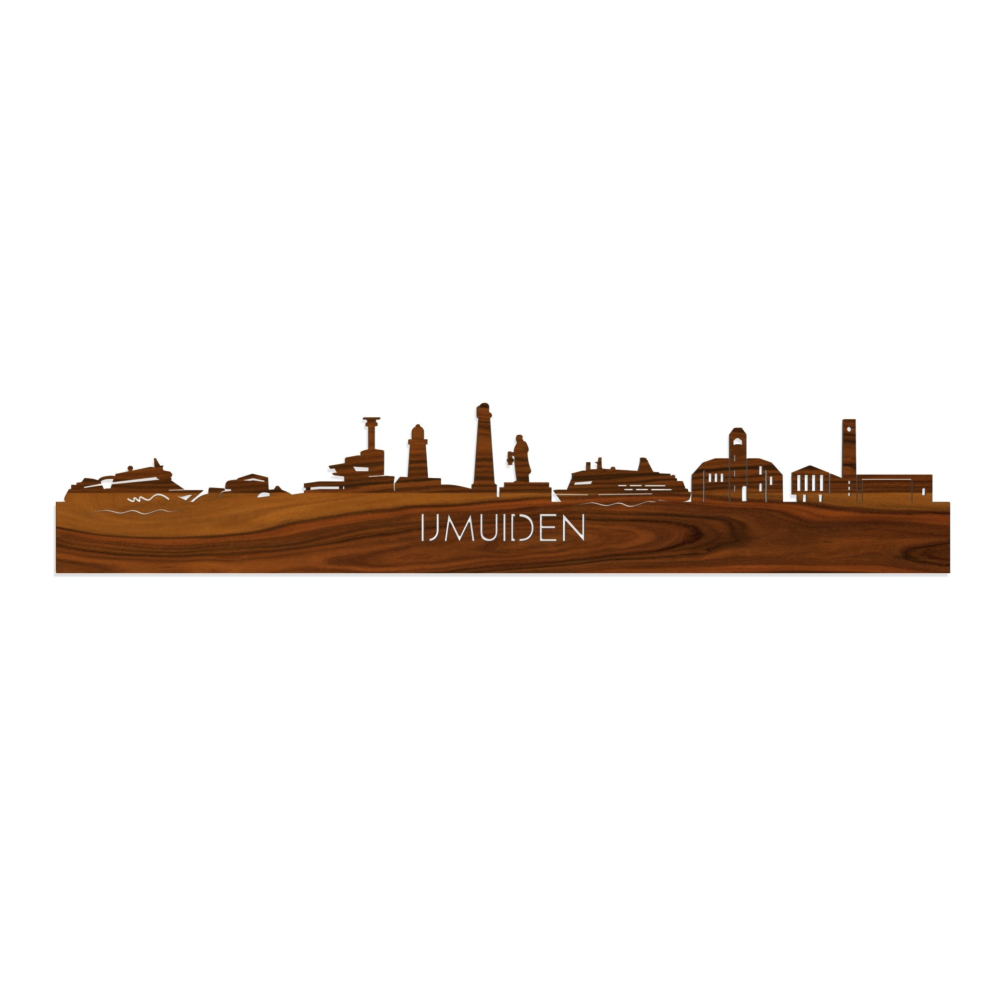 Skyline IJmuiden Palissander houten cadeau decoratie relatiegeschenk van WoodWideCities