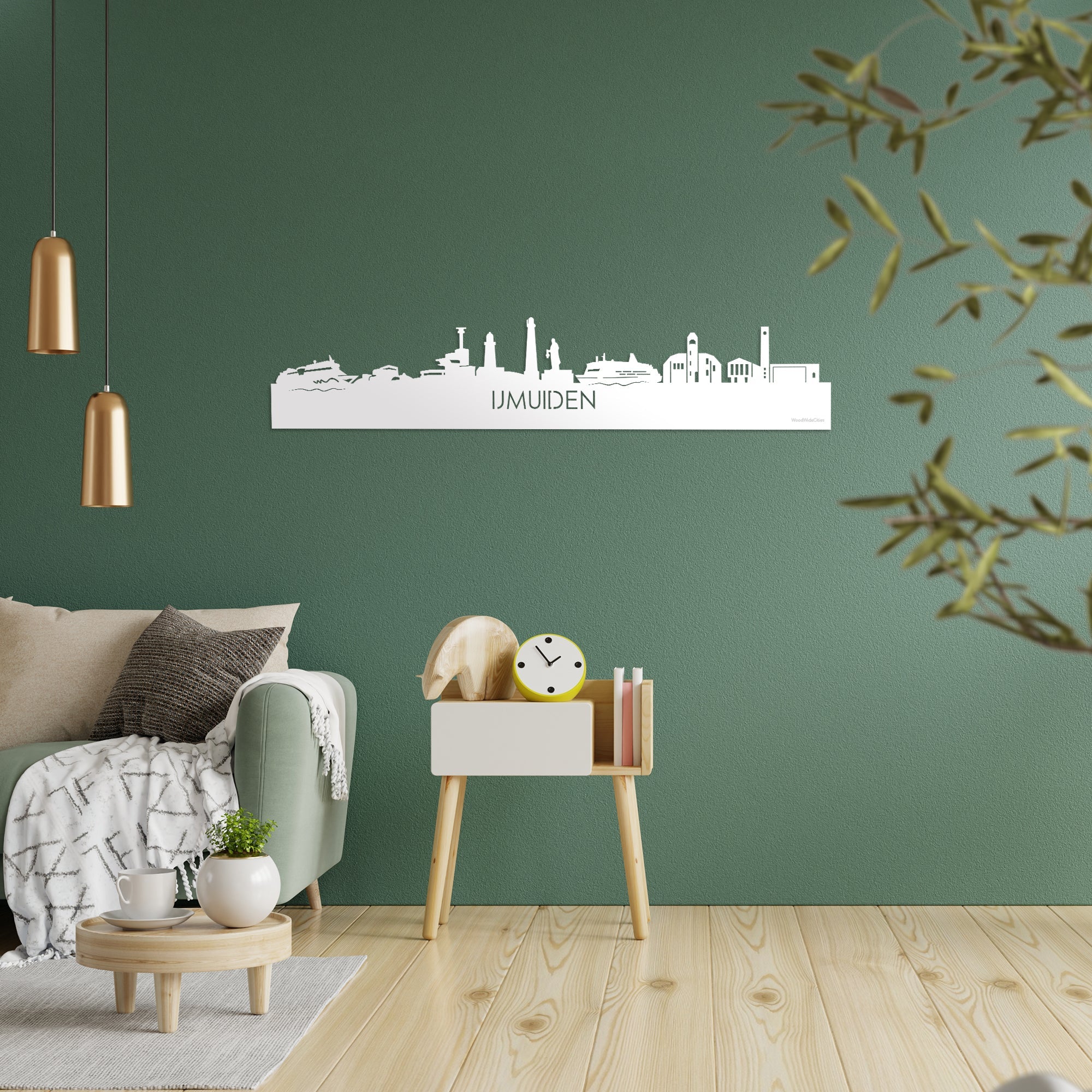 Skyline IJmuiden Wit glanzend gerecycled kunststof cadeau decoratie relatiegeschenk van WoodWideCities