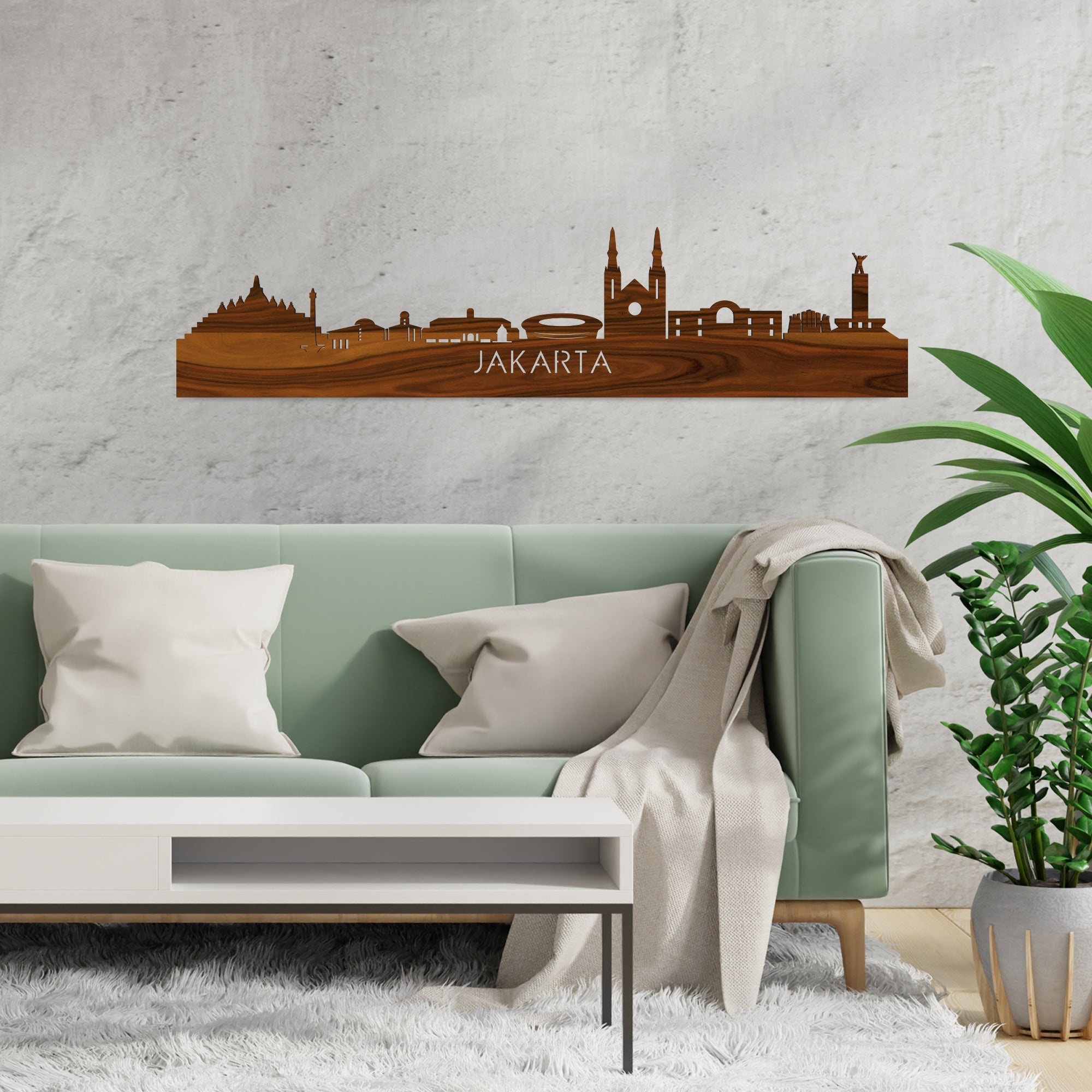 Skyline Jakarta Palissander houten cadeau decoratie relatiegeschenk van WoodWideCities