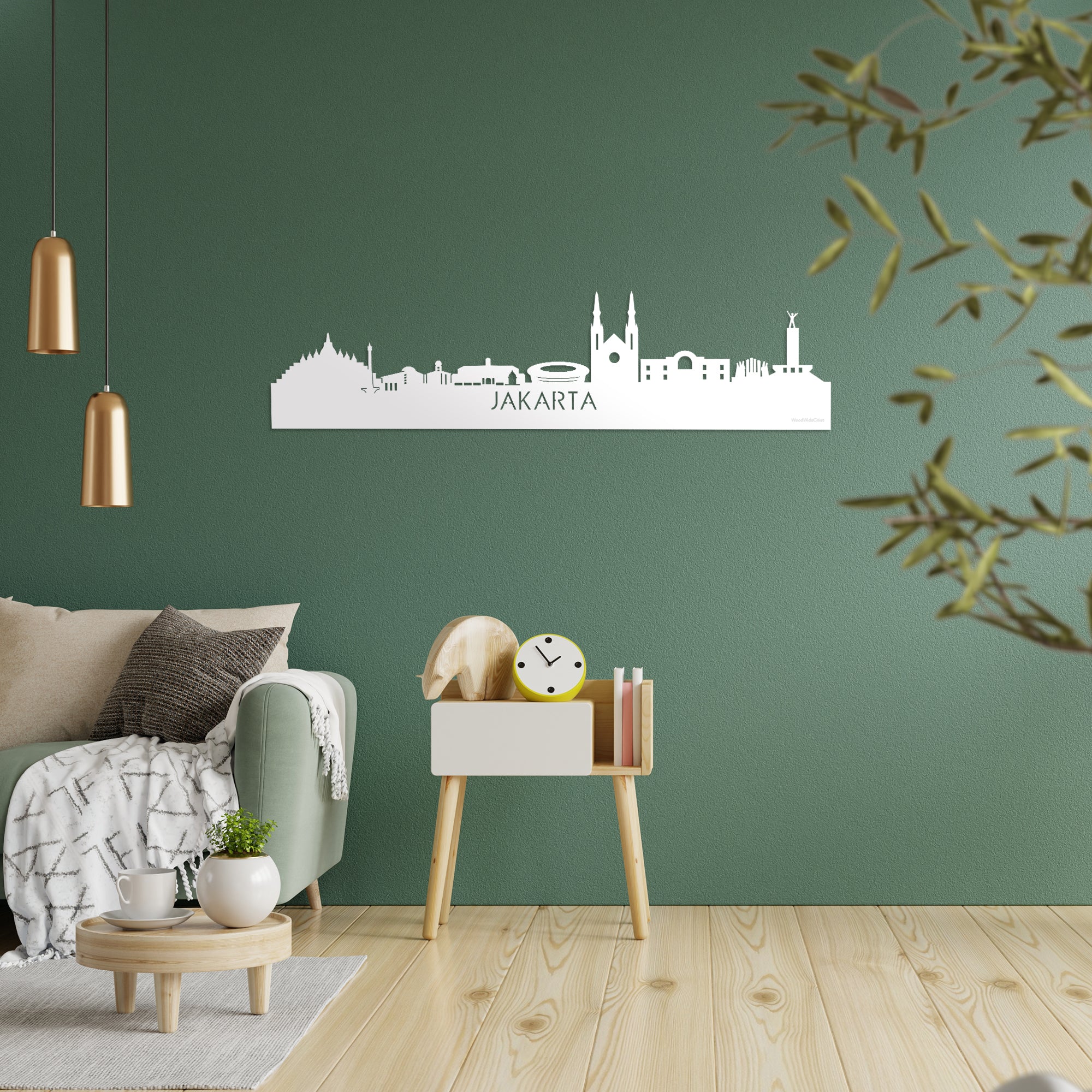 Skyline Jakarta Wit glanzend gerecycled kunststof cadeau decoratie relatiegeschenk van WoodWideCities