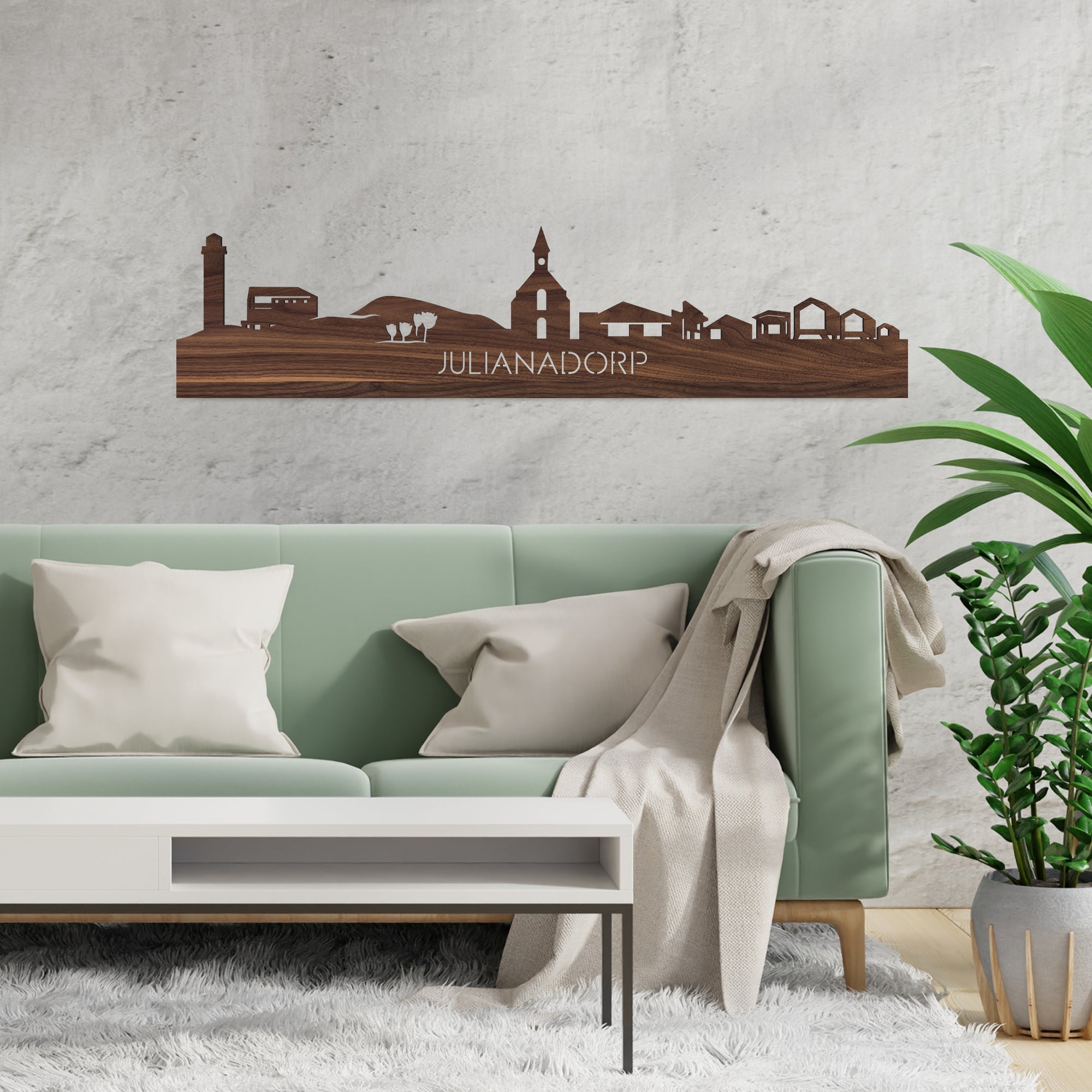 Skyline Julianadorp Noten houten cadeau decoratie relatiegeschenk van WoodWideCities