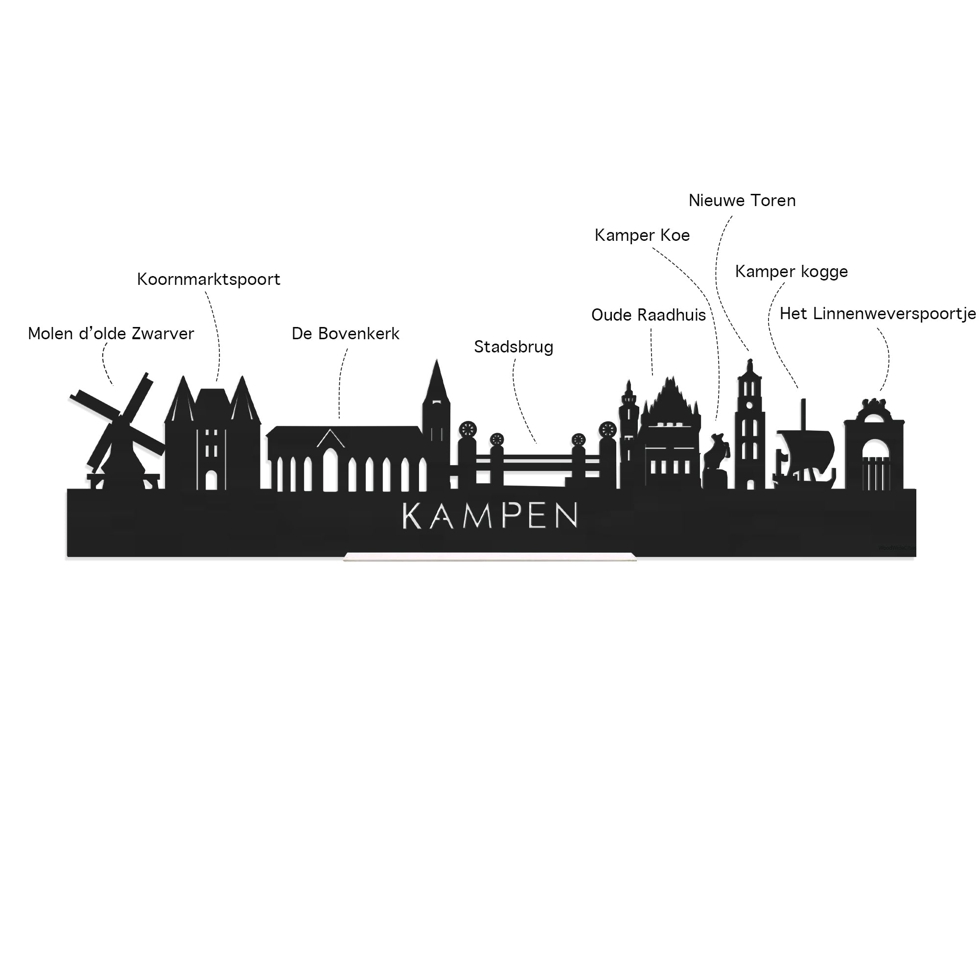 Skyline Kampen Zwart houten cadeau decoratie relatiegeschenk van WoodWideCities