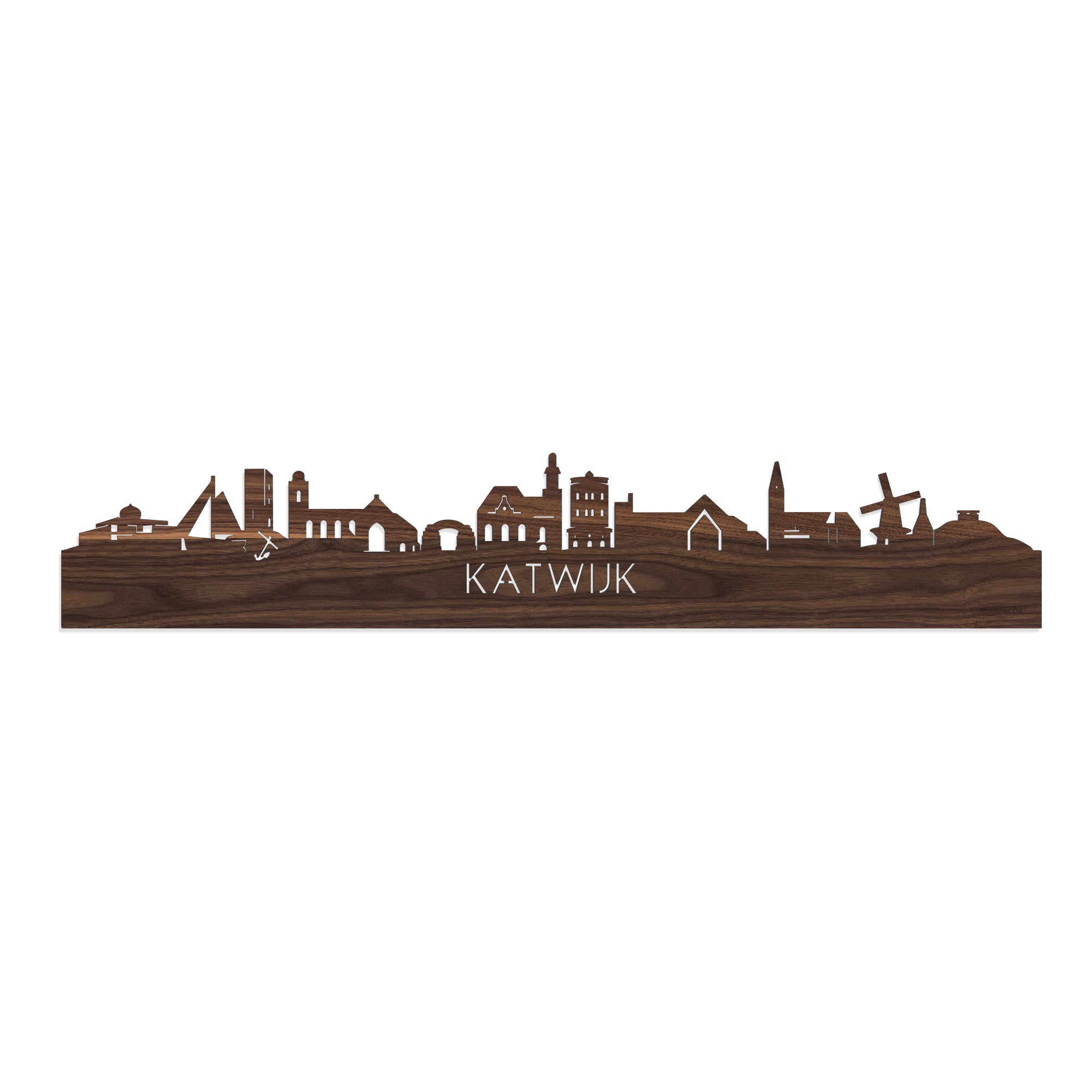 Skyline Katwijk Noten houten cadeau decoratie relatiegeschenk van WoodWideCities