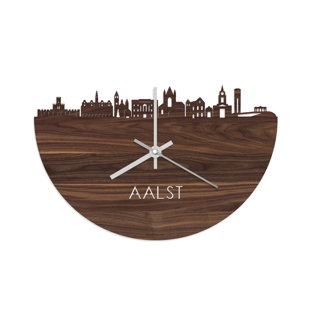 Skyline Klok Aalst Noten houten cadeau wanddecoratie relatiegeschenk van WoodWideCities